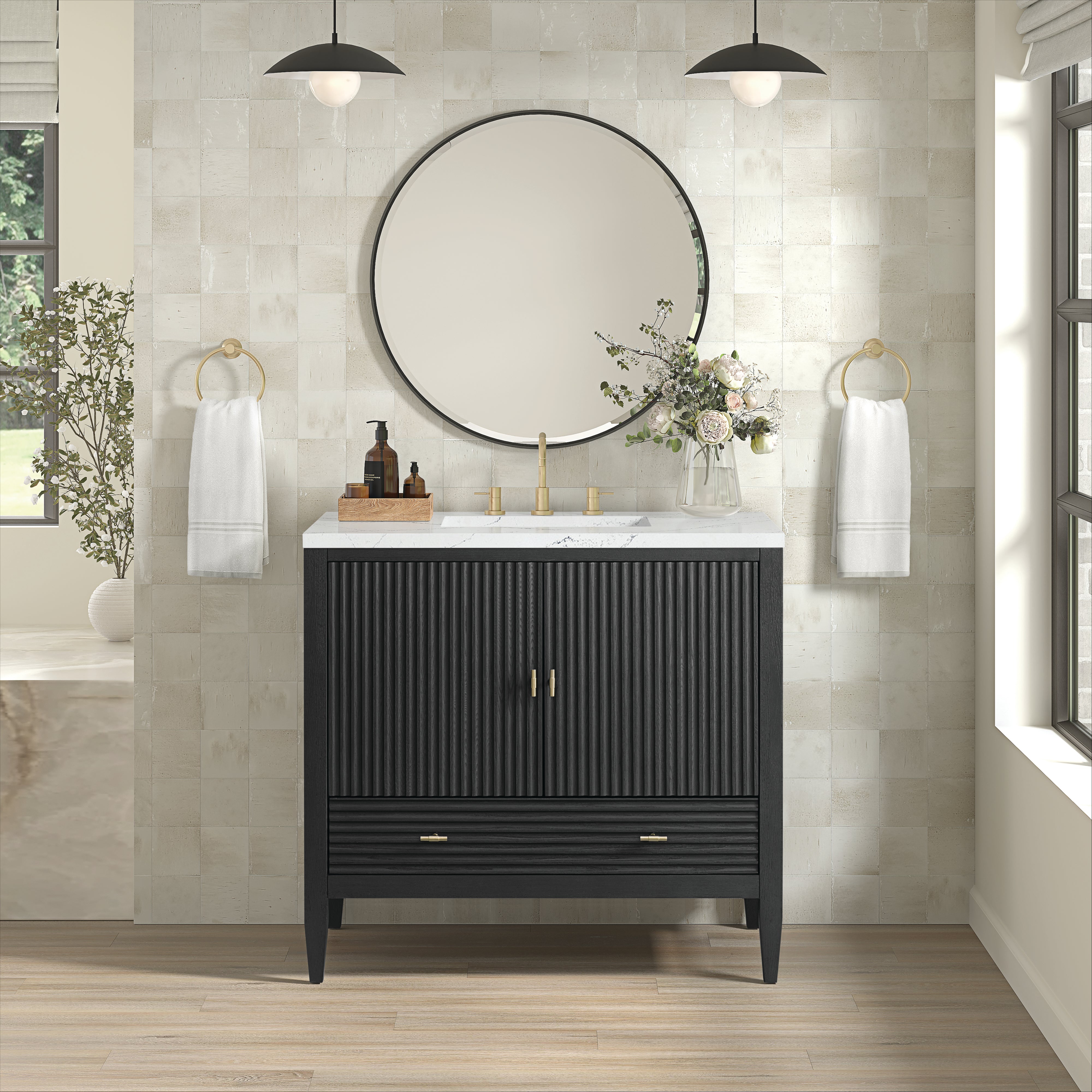 James Martin Myrrin 36" Vanity in Carbon Oak with 3cm Countertop