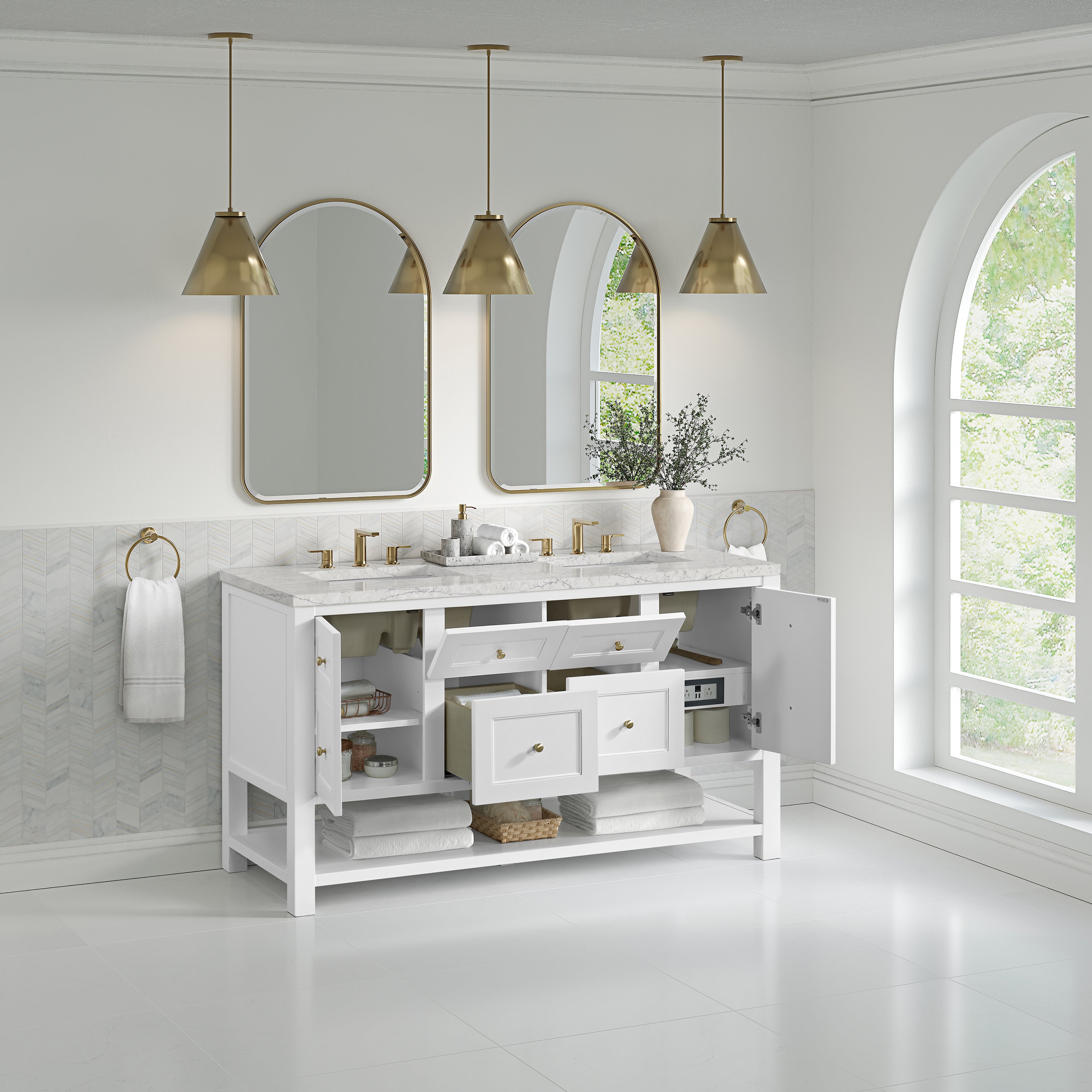 James Martin Breckenridge 60" Double Vanity in Bright White with 3cm Countertop