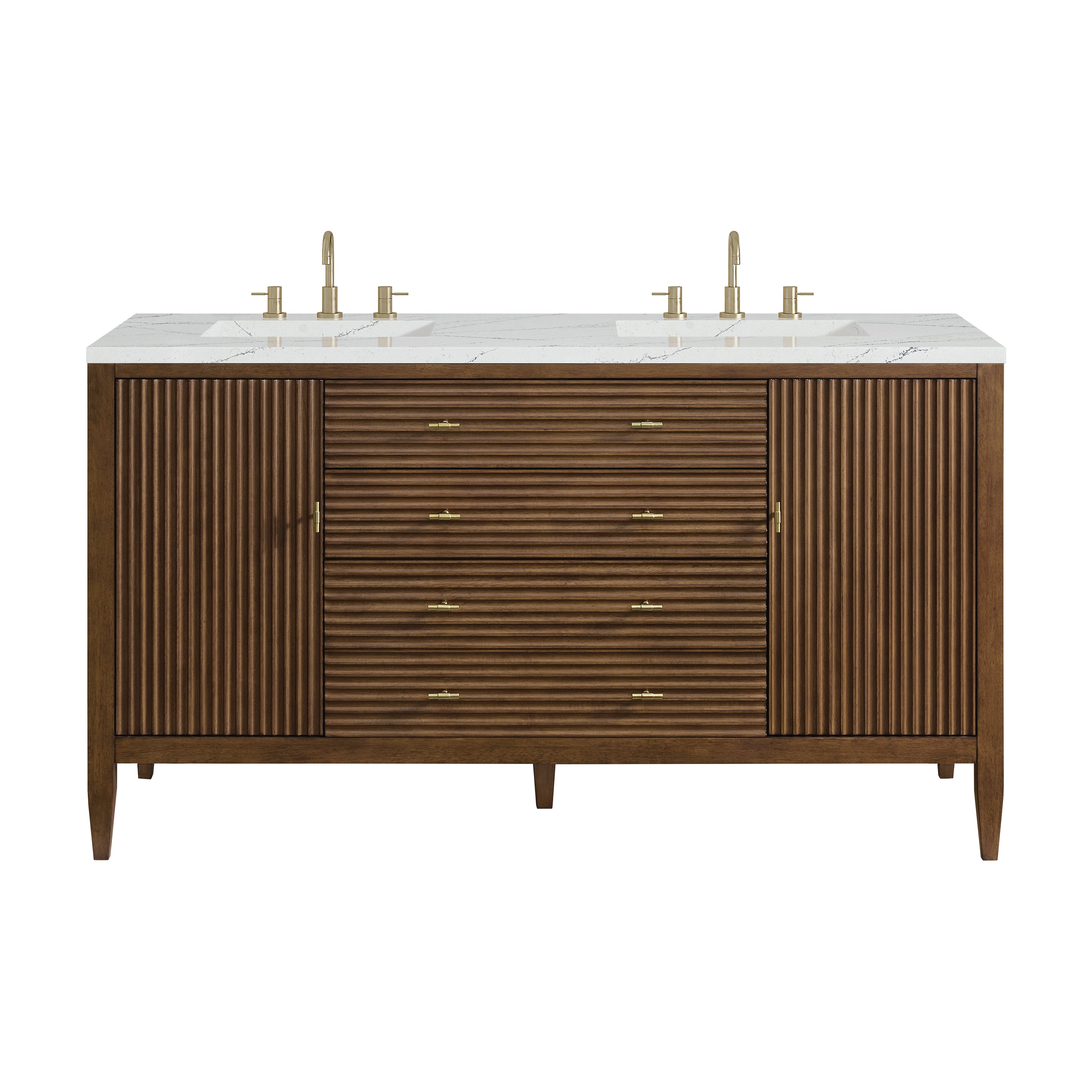 James Martin Myrrin 60" Double Vanity in Mid Century Walnut with 3cm Countertop