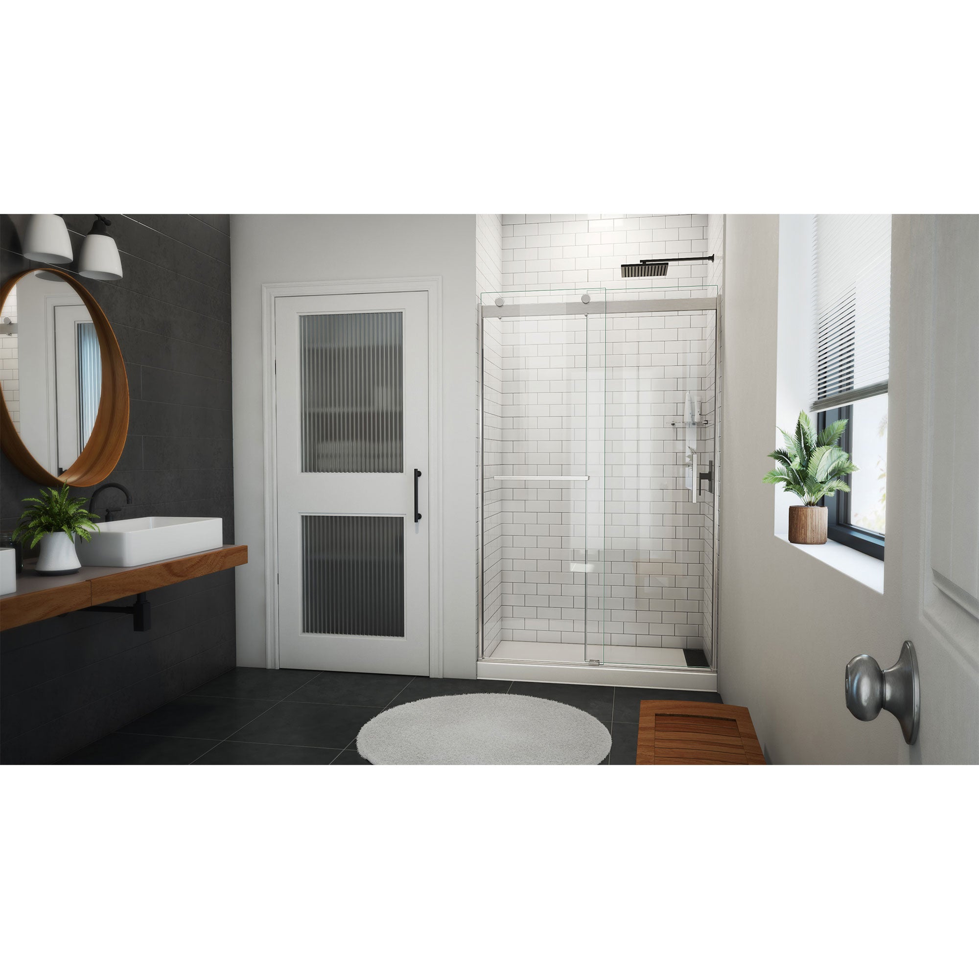 DreamLine Sapphire-V 44 - 48 inch W x 76 inch H Semi-Frameless Bypass Shower Door