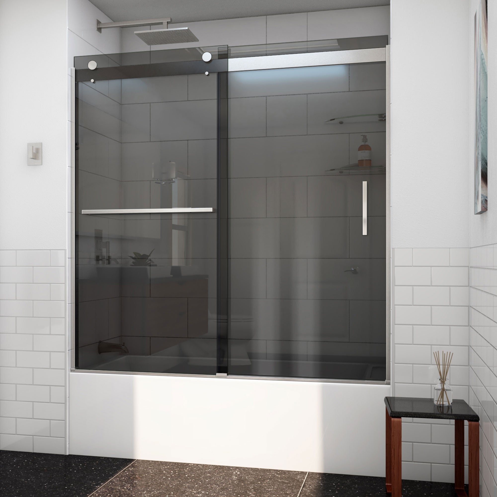 DreamLine Sapphire-V 56 - 60 inch W x 62 inch H Semi-Frameless Bypass Tub Door