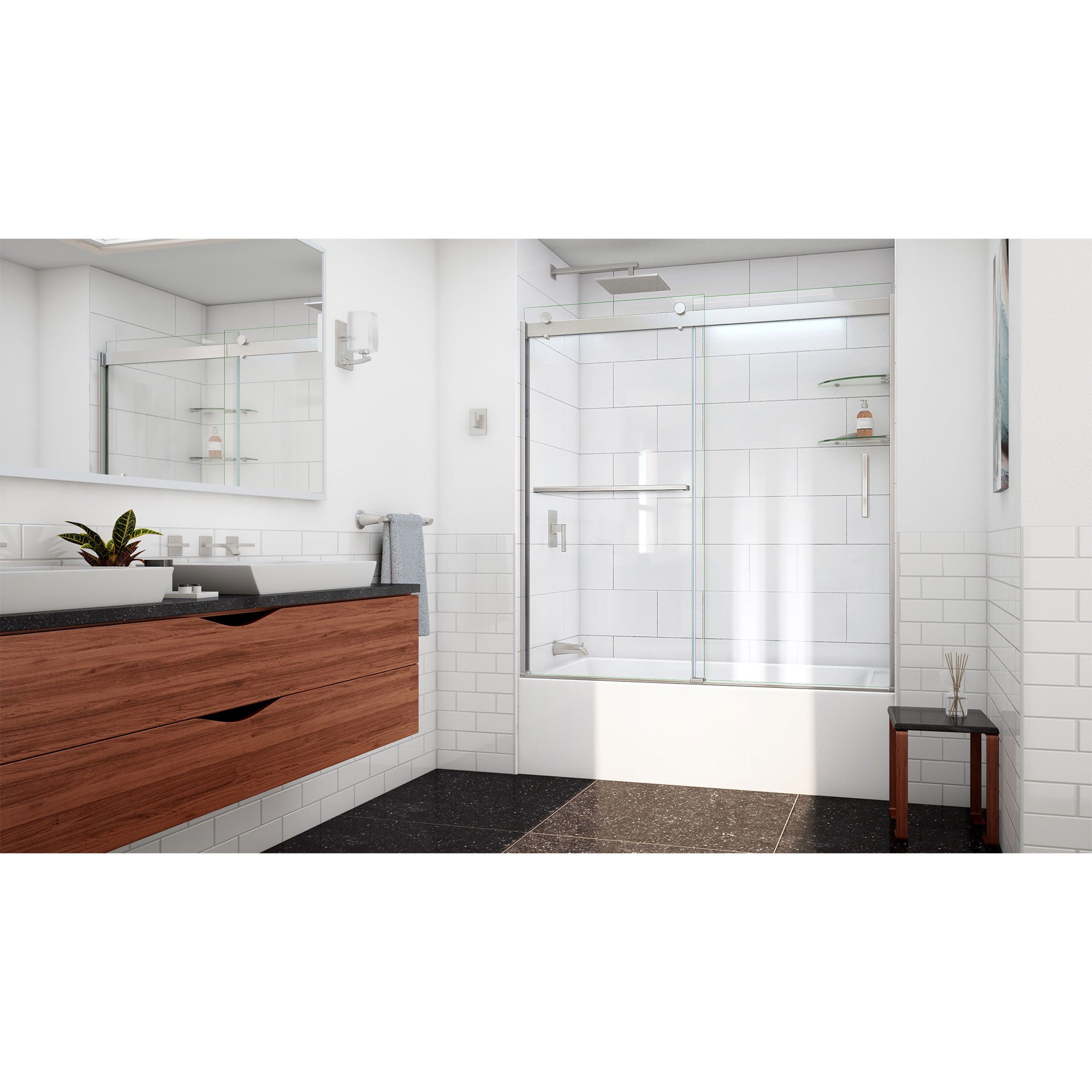 DreamLine Sapphire-V 56 - 60 inch W x 62 inch H Semi-Frameless Bypass Tub Door