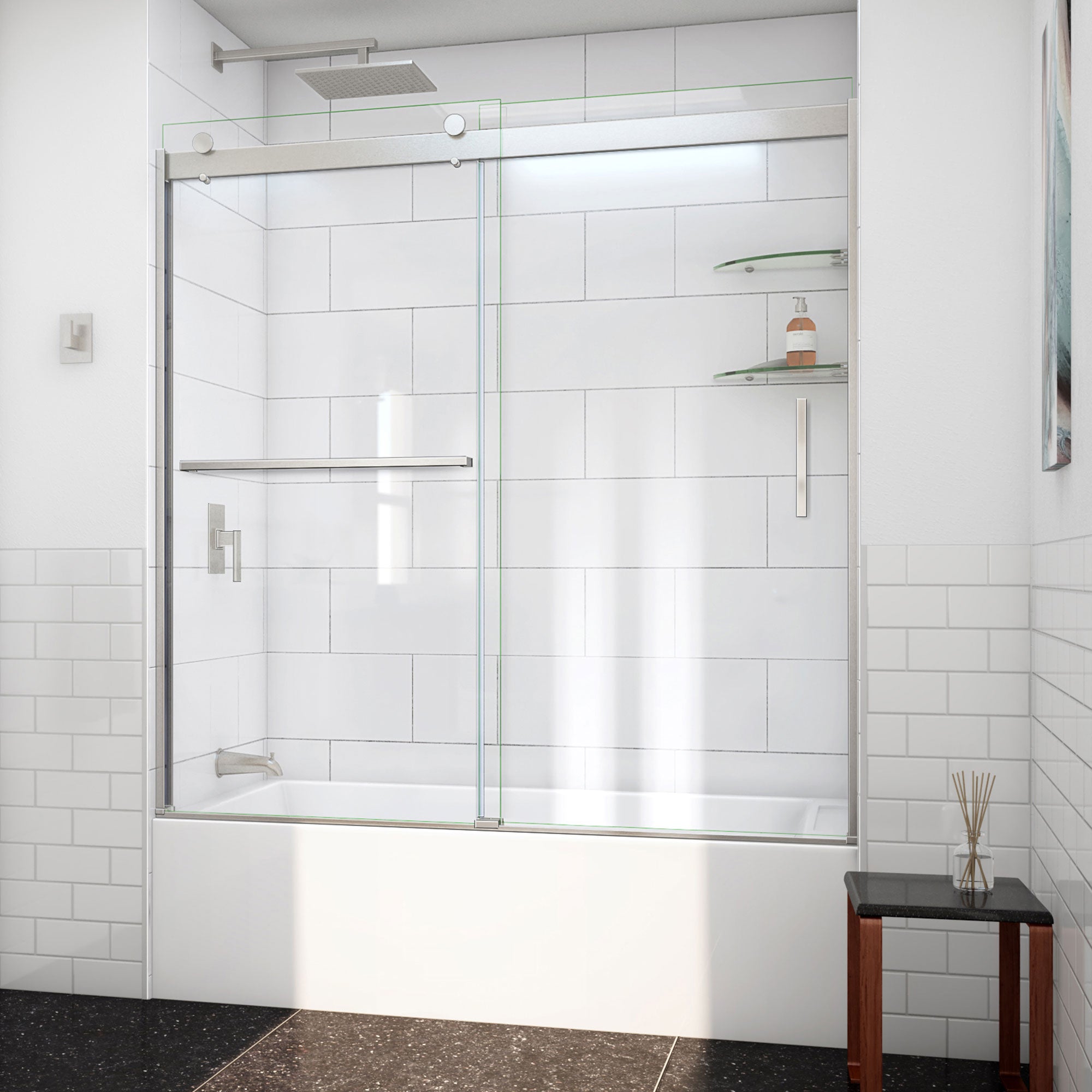 DreamLine Sapphire-V 56 - 60 inch W x 62 inch H Semi-Frameless Bypass Tub Door