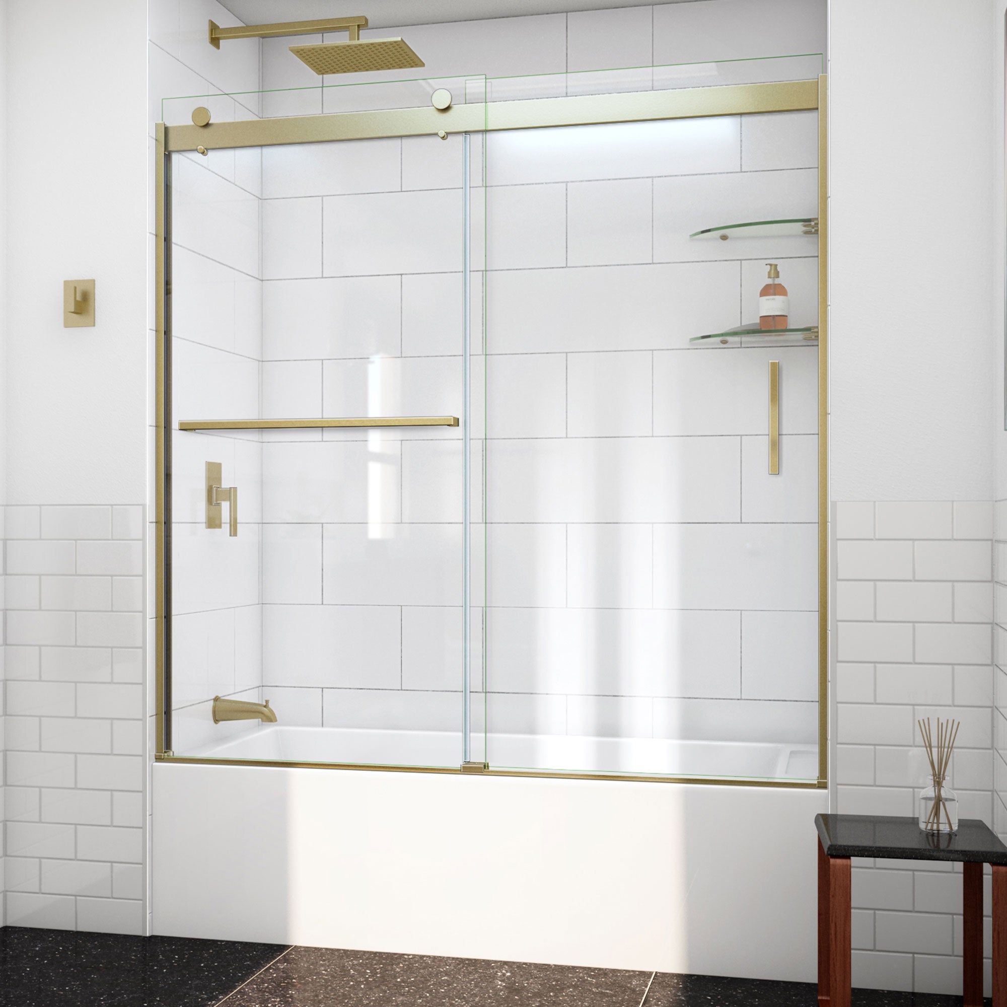 DreamLine Sapphire-V 56 - 60 inch W x 62 inch H Semi-Frameless Bypass Tub Door