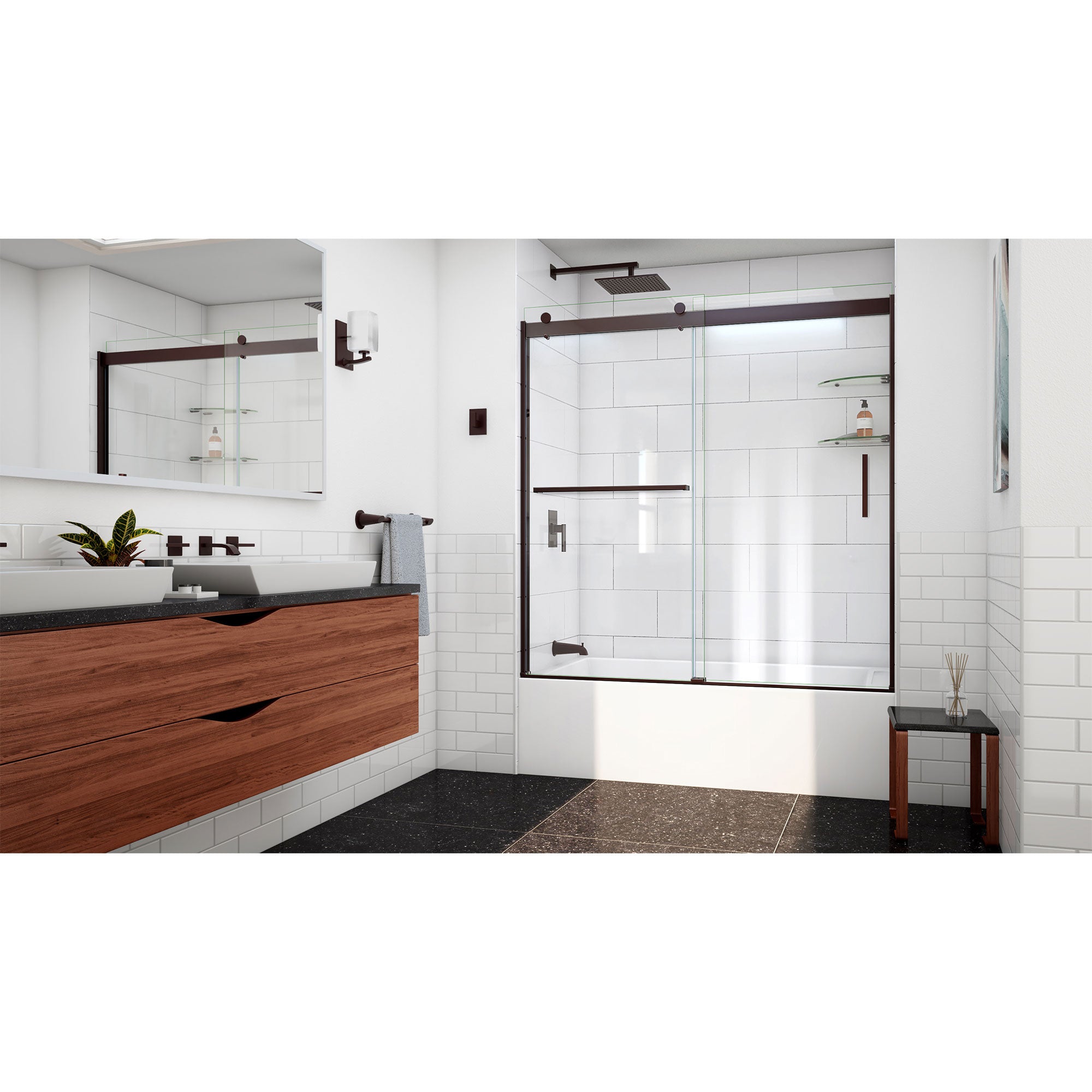 DreamLine Sapphire-V 56 - 60 inch W x 62 inch H Semi-Frameless Bypass Tub Door