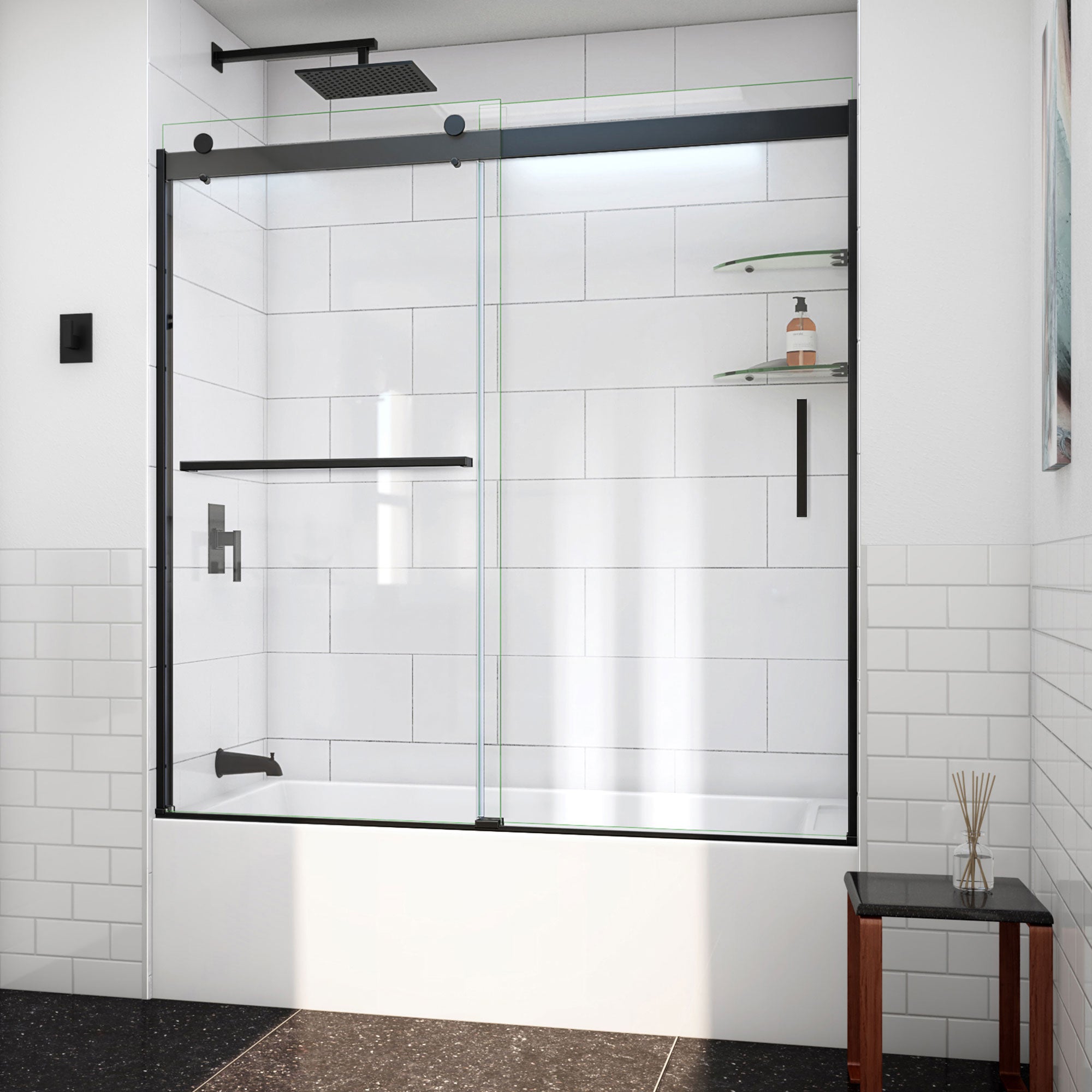DreamLine Sapphire-V 56 - 60 inch W x 62 inch H Semi-Frameless Bypass Tub Door