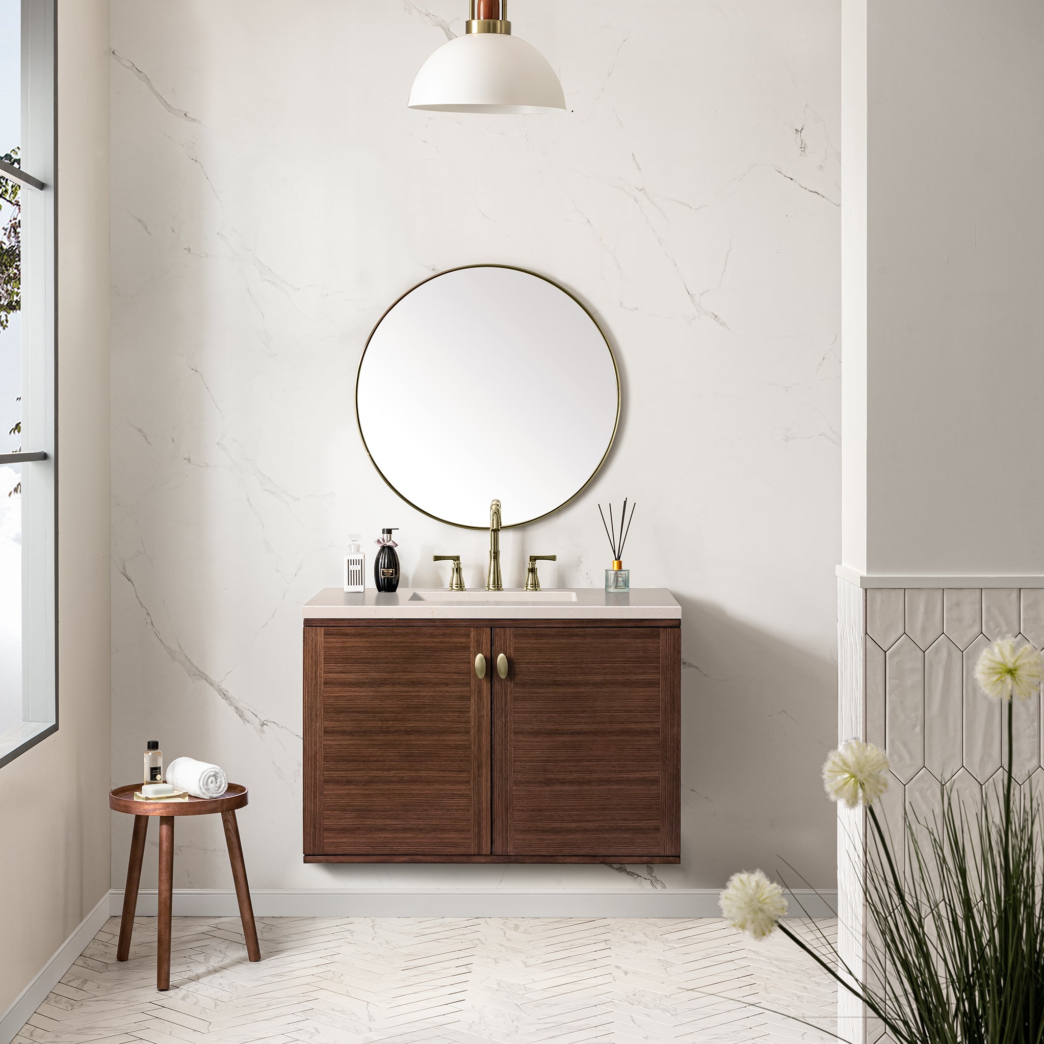 James Martin Amberly 36" Single Vanity in Mid-Century Walnut with 3cm Countertop