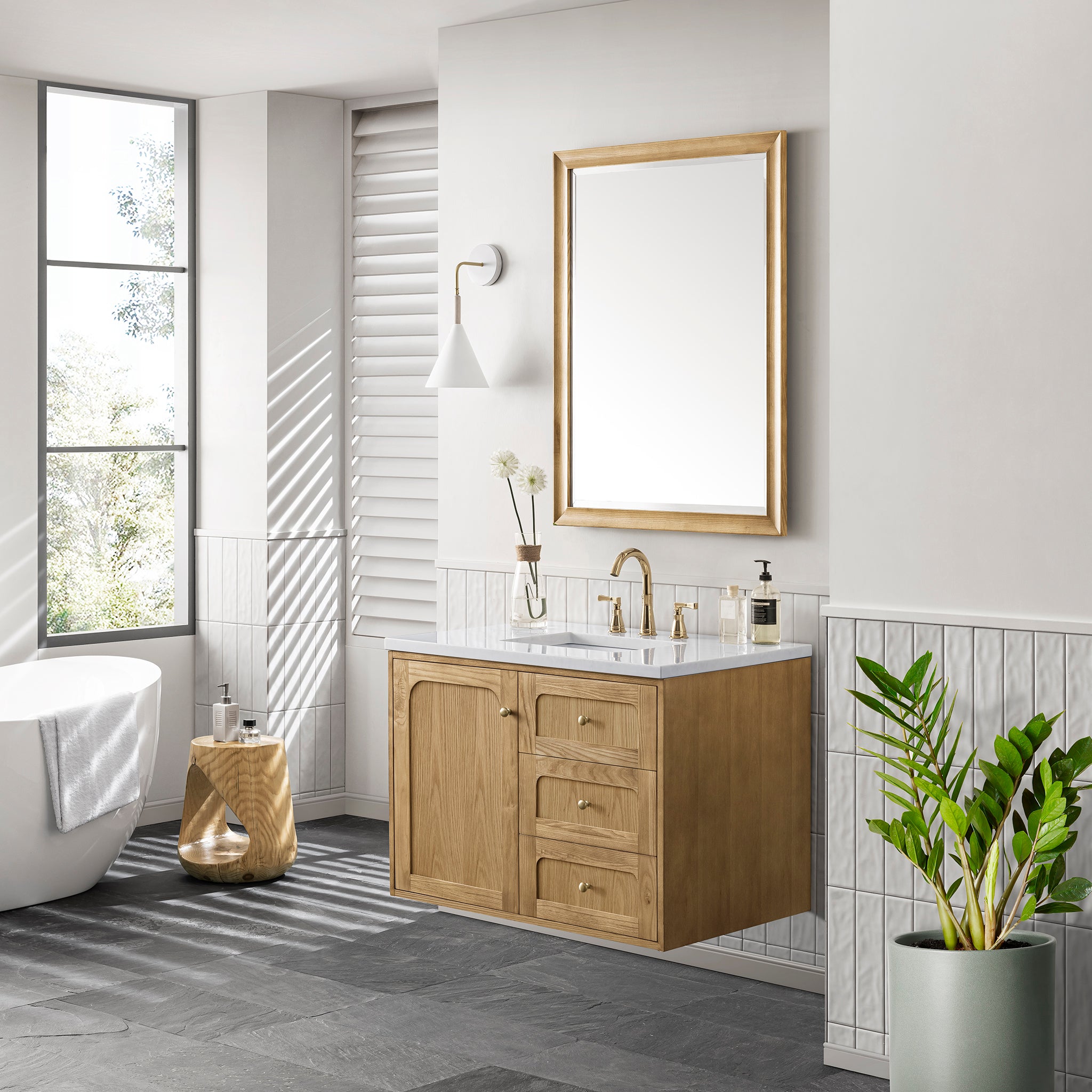 James Martin Laurent 36" Single Vanity in Light Natural Oak with 3cm Countertop
