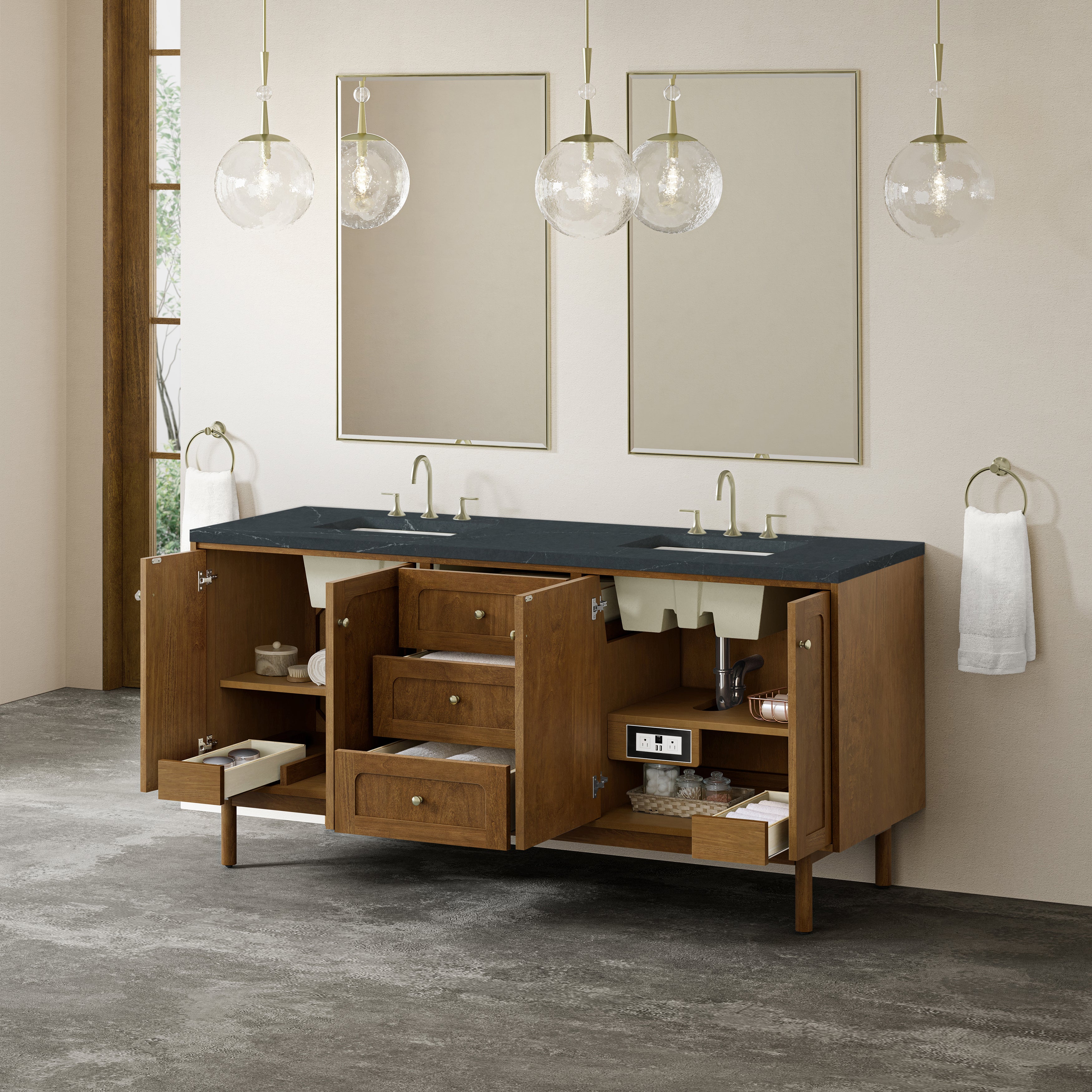 James Martin Laurent 72" Double Vanity in Honey Oak with 3cm Countertop