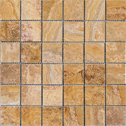 Scabos Travertine Tumbled Mosaic Square 2"X2"
