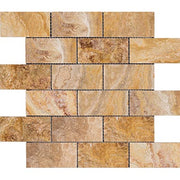 Scabos Travertine Tumbled Mosaic Brick 2"X4"