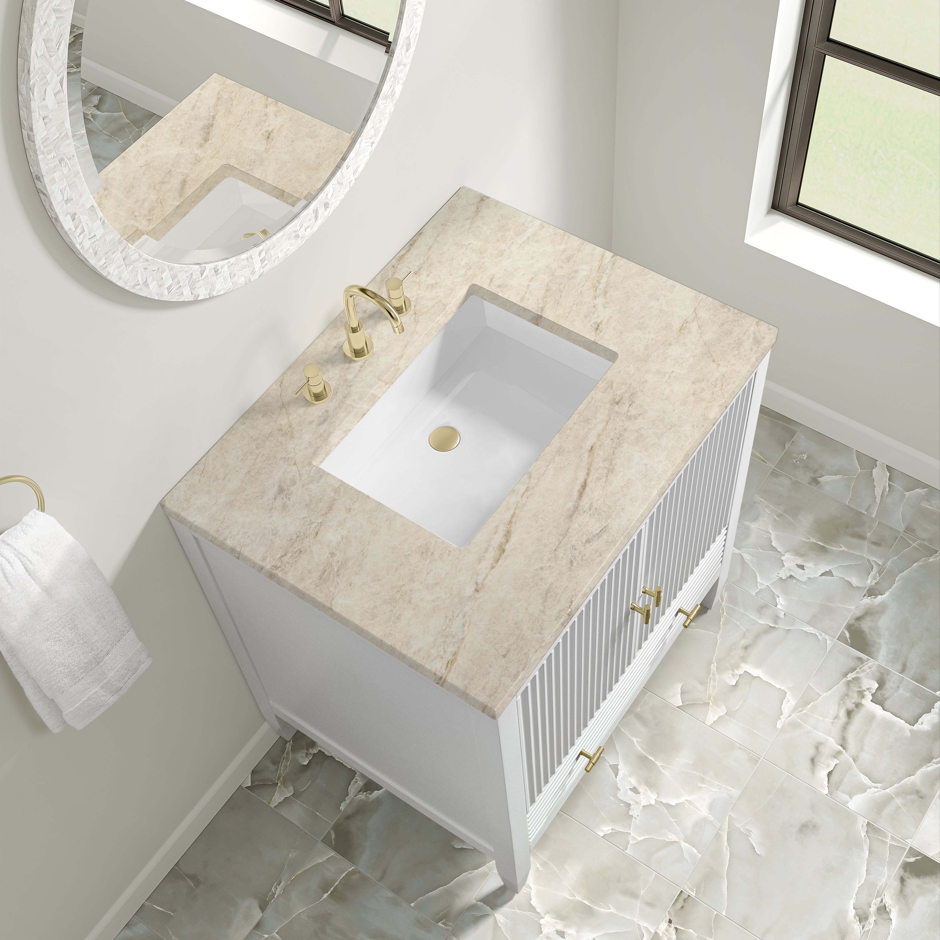 James Martin Myrrin 30" Single Vanity in Bright White with 3cm Countertop