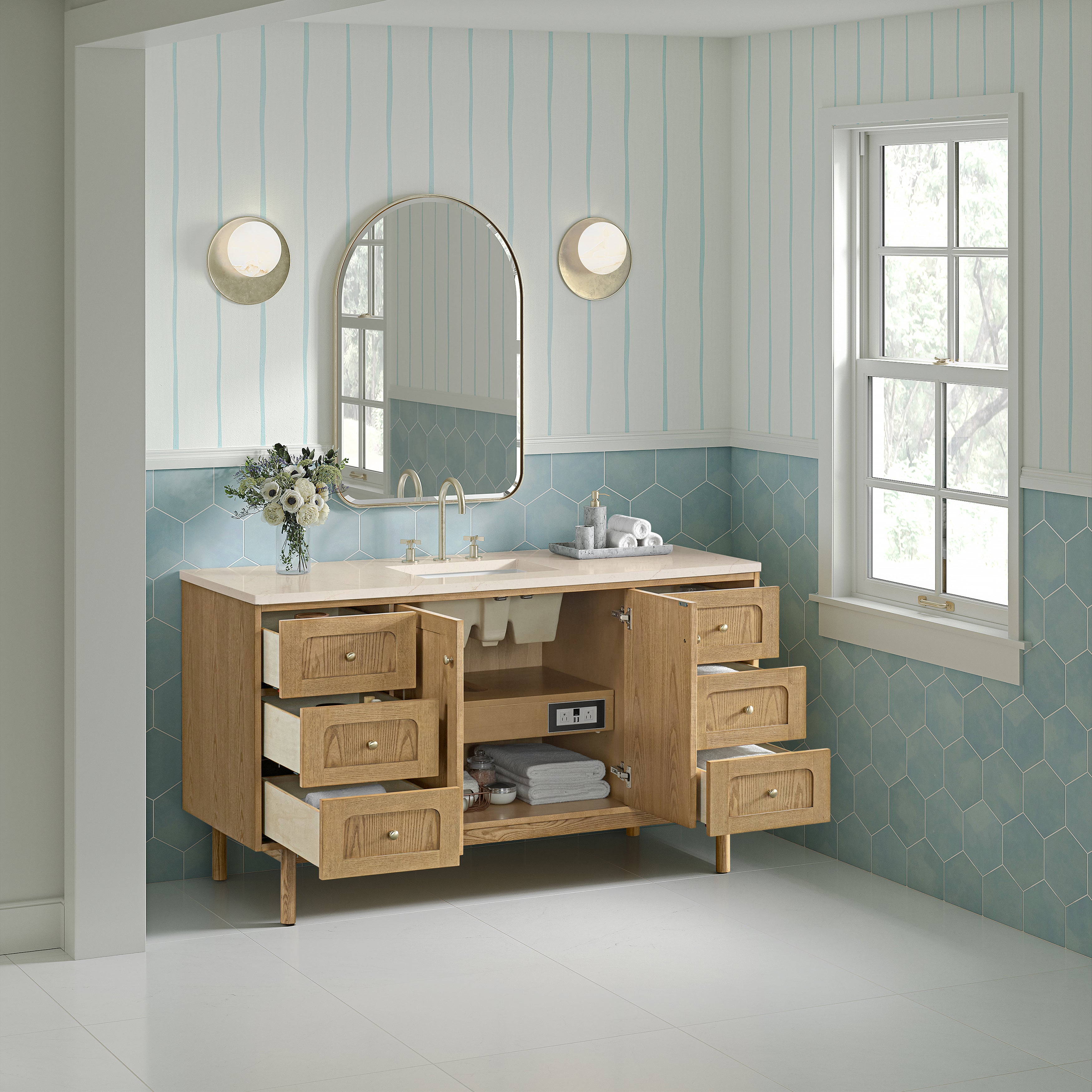 James Martin Laurent 60" Single Vanity in Light Natural Oak with 3cm Countertop
