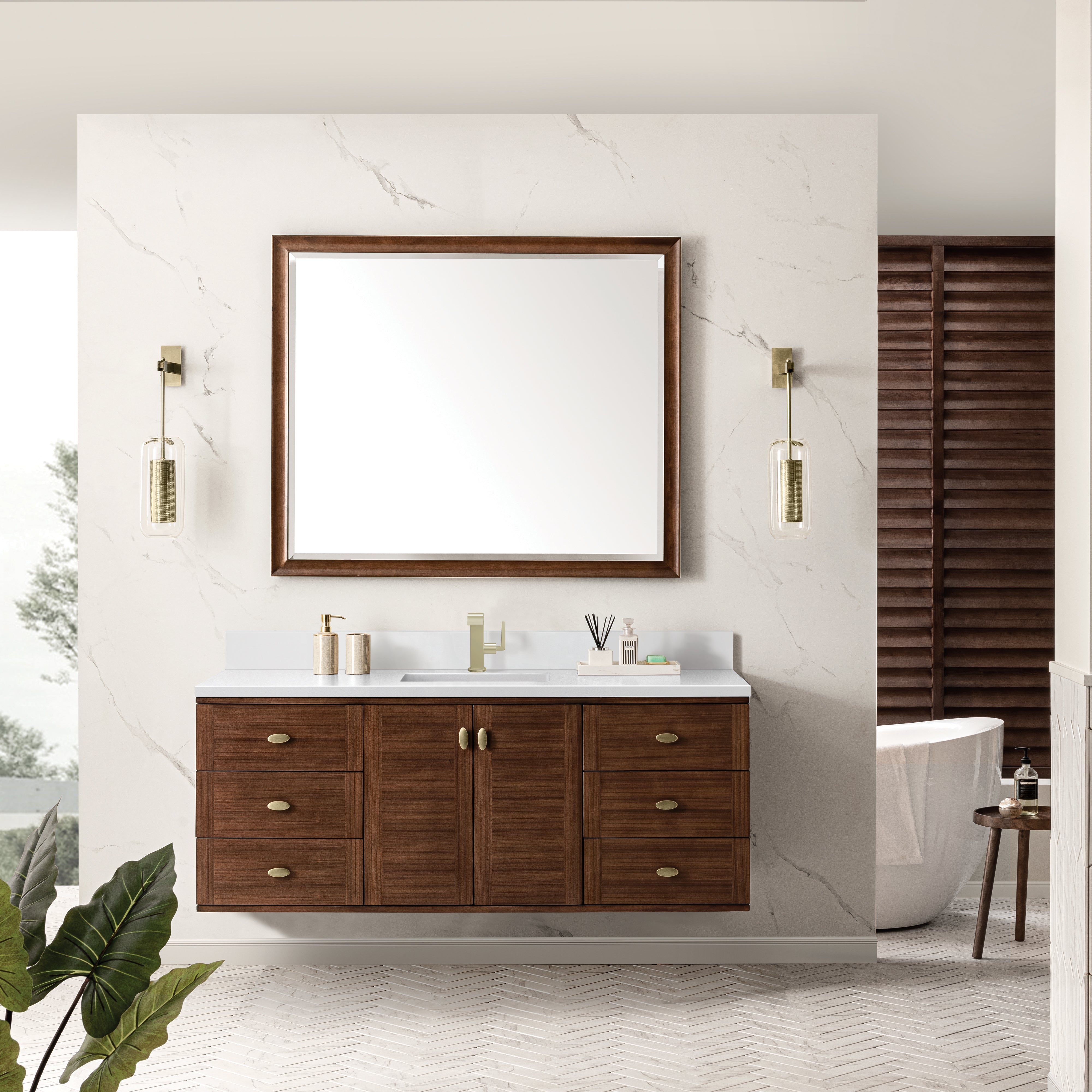 James Martin Amberly 60" Single Vanity in Mid-Century Walnut with 3cm Countertop