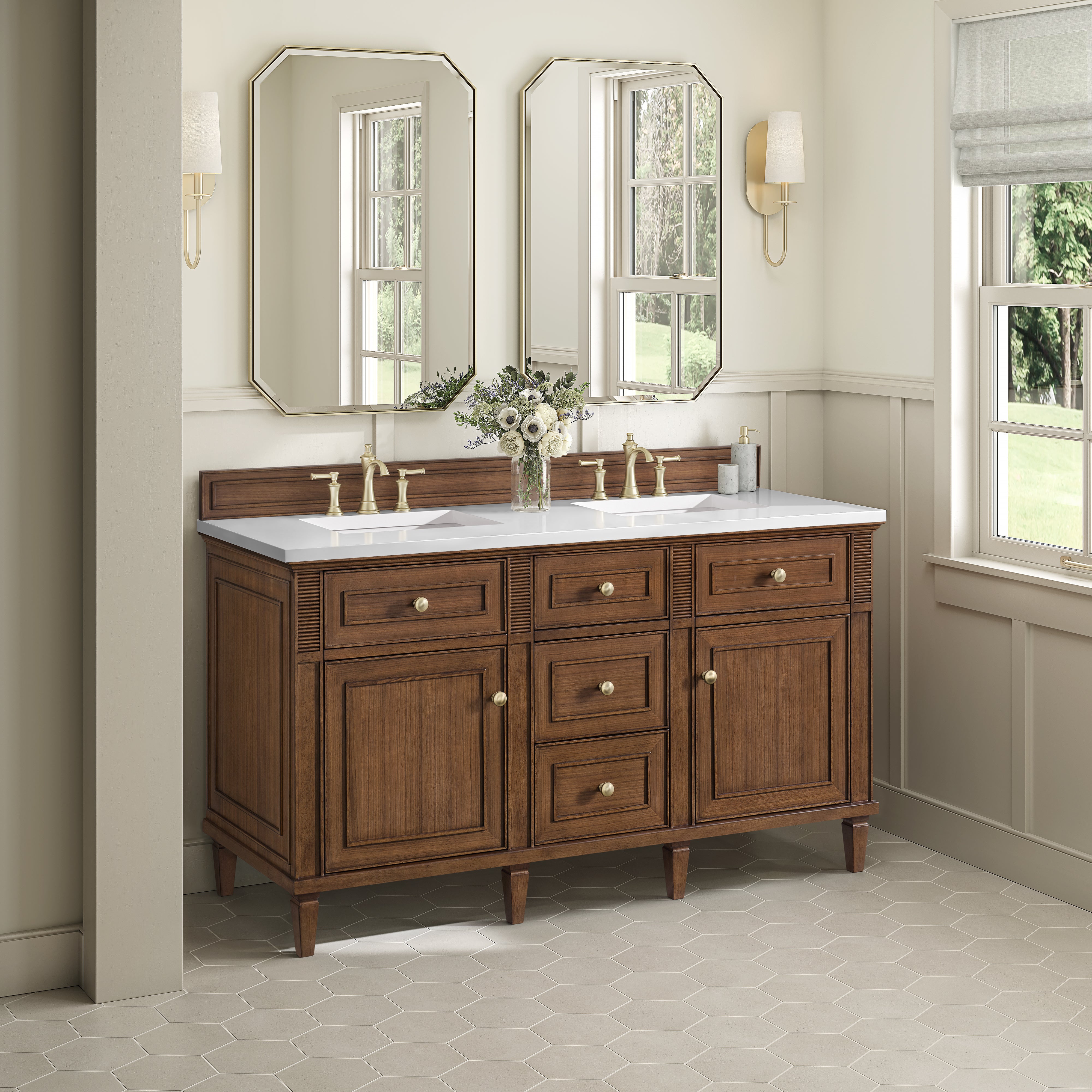 James Martin Lorelai 60" Double Vanity in Mid-Century Walnut with 3cm Countertop