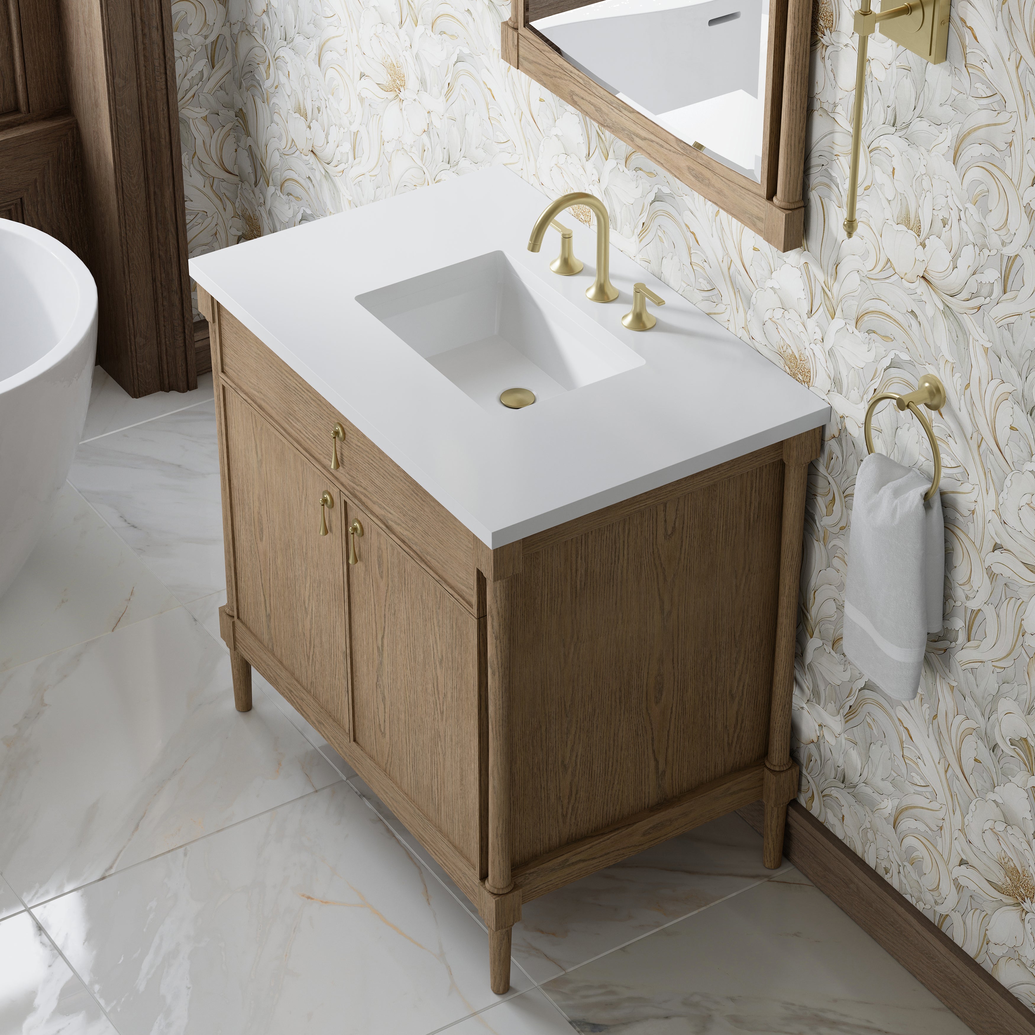 James Martin Kinnsden 36" Single Vanity in Weathered Oak with 3cm Countertop
