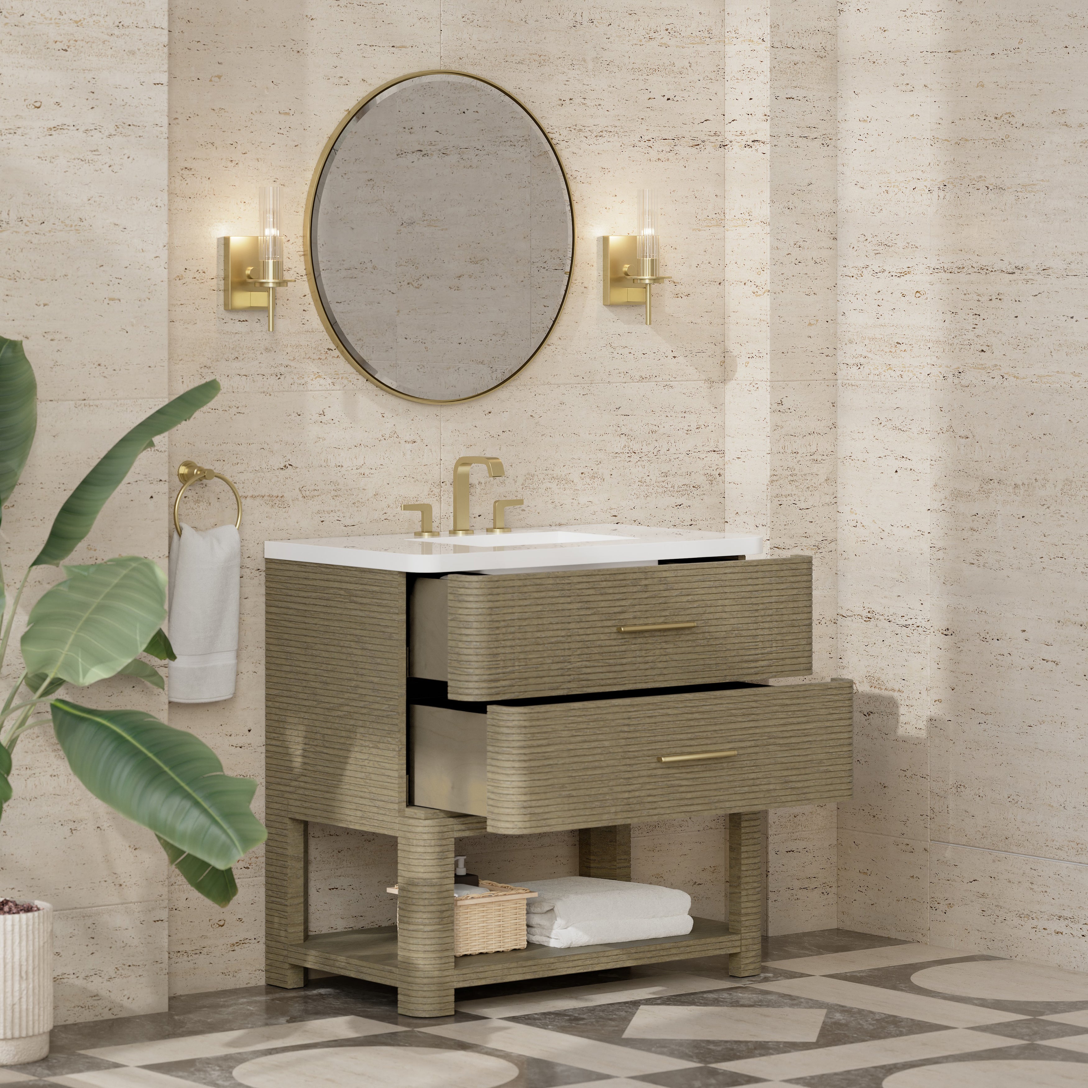 James Martin Lucian 36" Single Vanity in Pebble Oak with 3cm Countertop