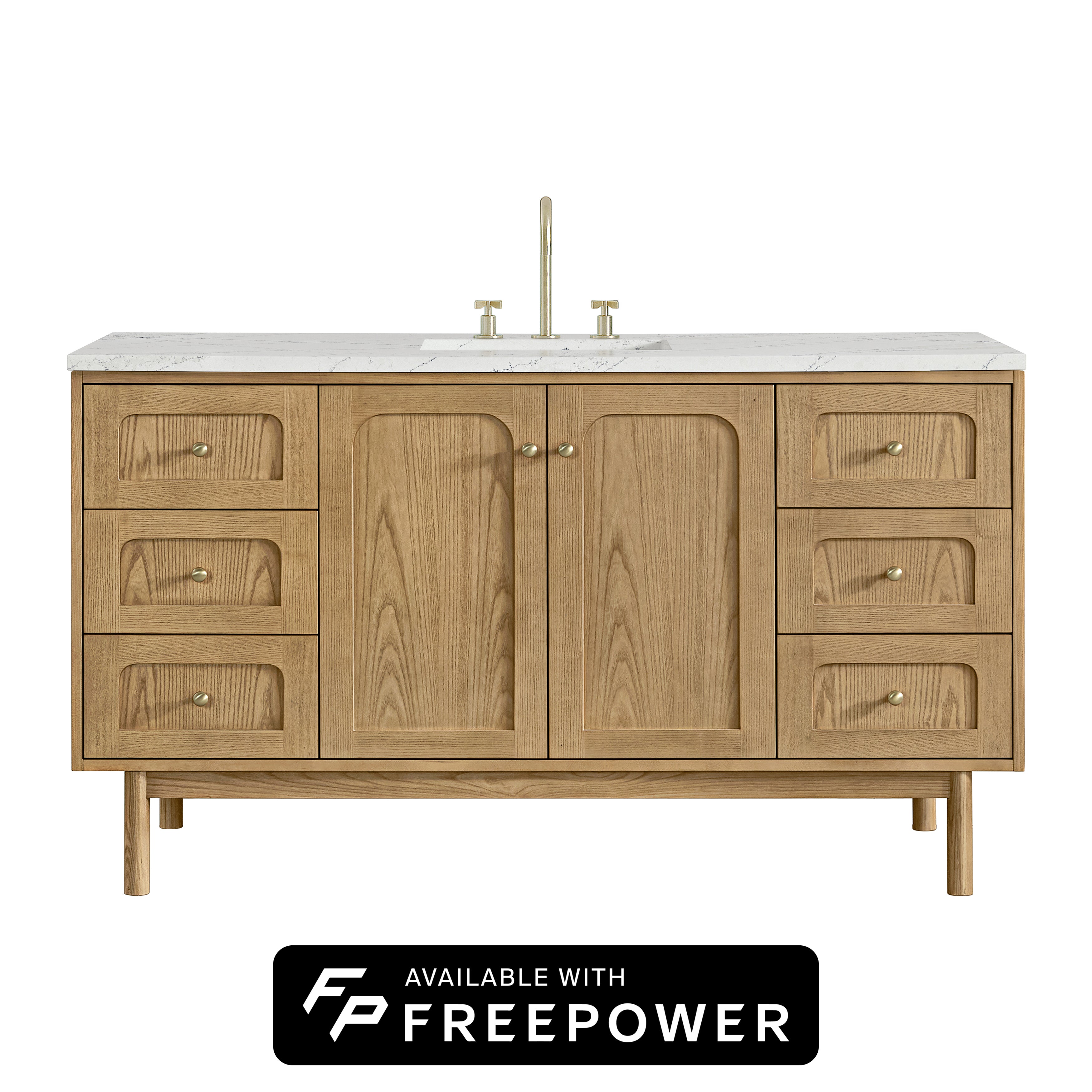 James Martin Laurent 60" Single Vanity in Light Natural Oak with 3cm Countertop and FreePower Wireless Charger