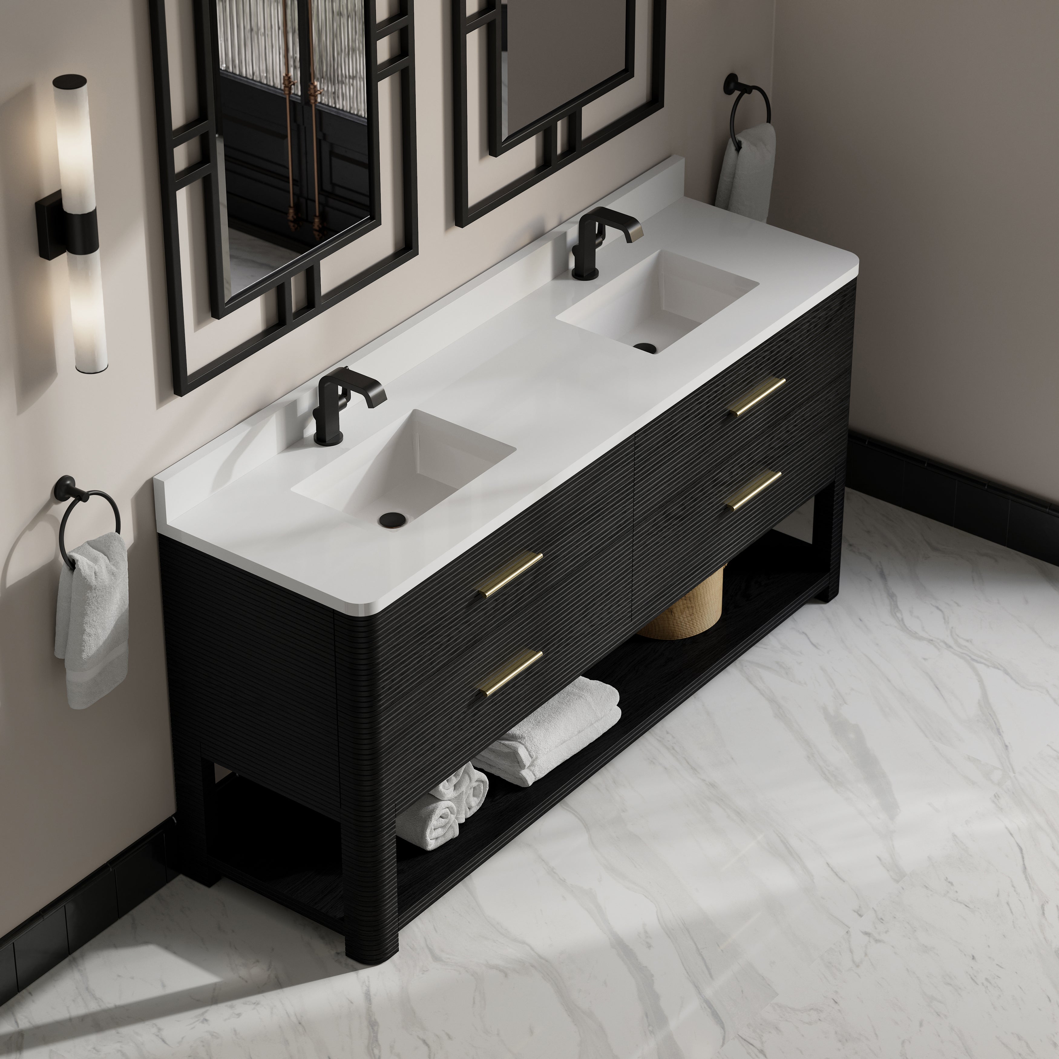 James Martin Lucian 72" Double Vanity in Carbon Oak with 3cm Countertop