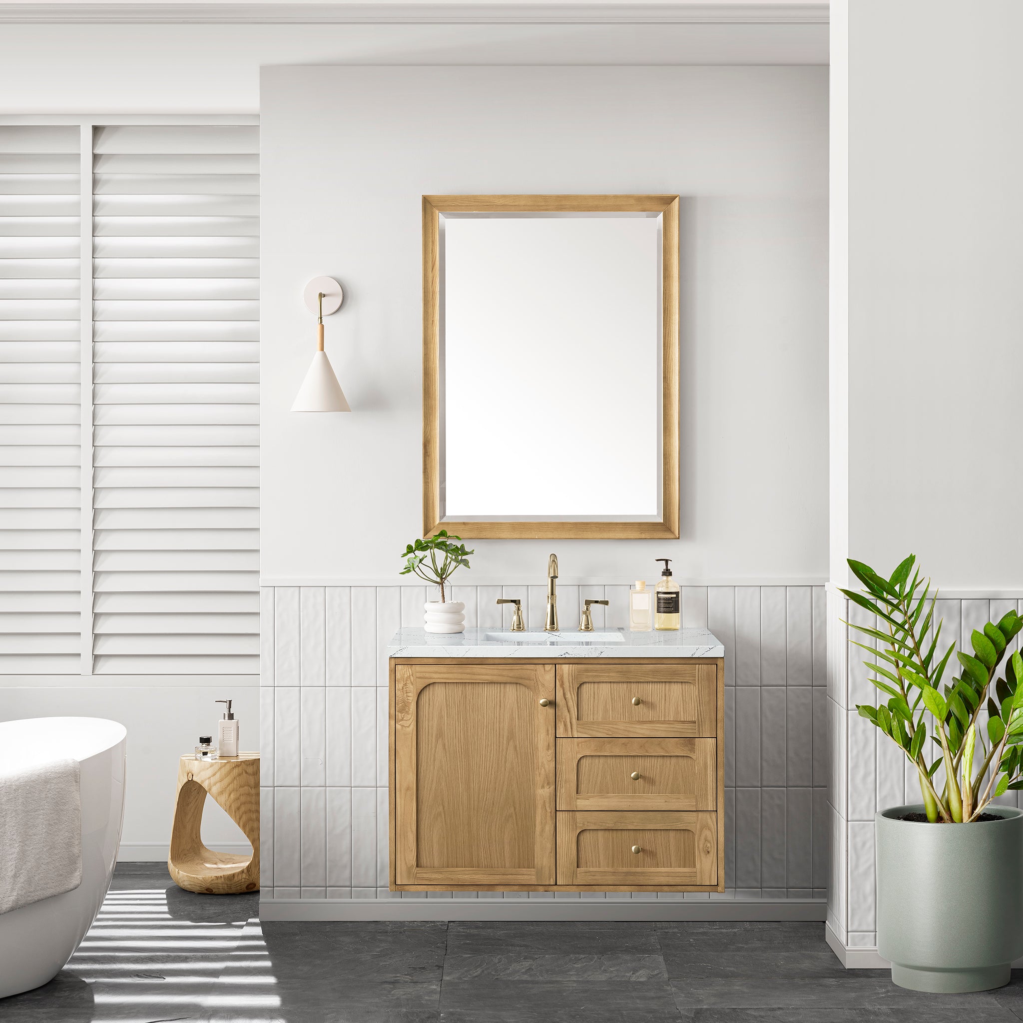 James Martin Laurent 36" Single Vanity in Light Natural Oak with 3cm Countertop