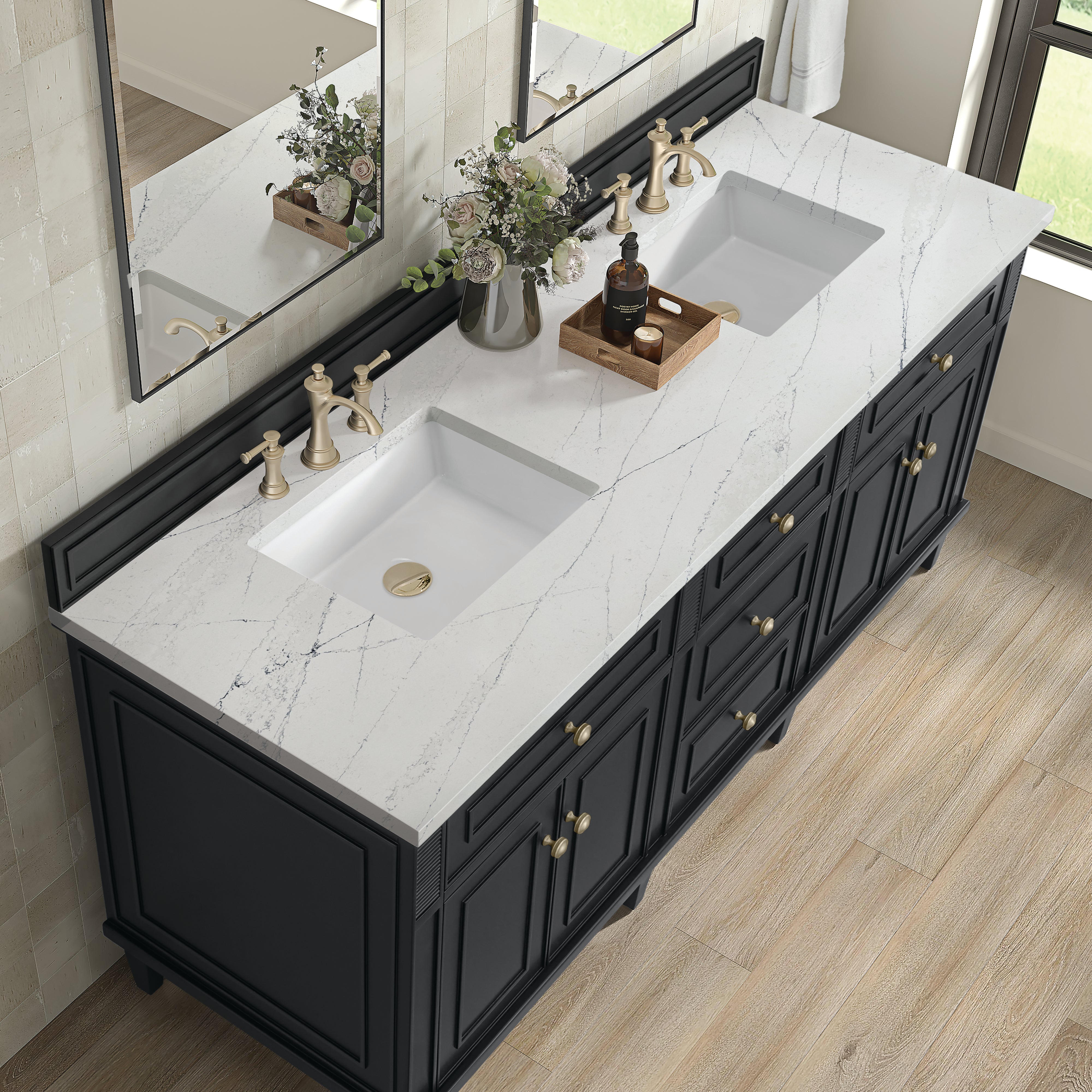 James Martin Lorelai 72" Double Vanity in Black Onyx with 3cm Countertop