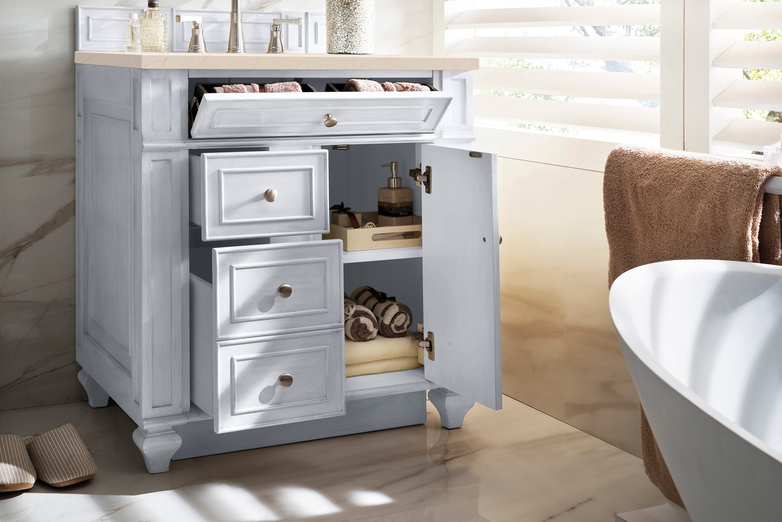 James Martin Bristol 30" Single Vanity in Bright White with 3cm Countertop
