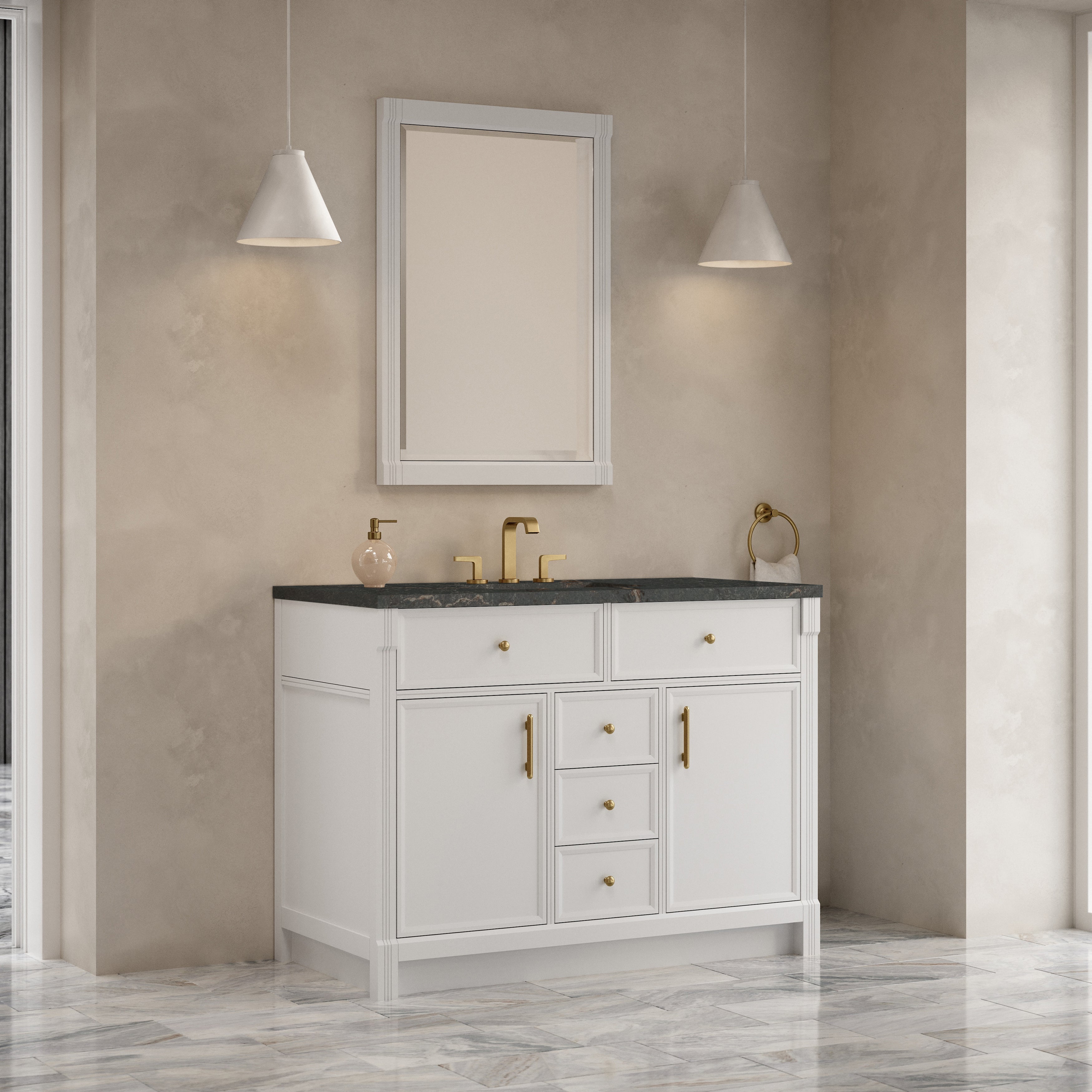 James Martin Bellshire 48" Single Vanity in Bright White with 3cm Countertop and FreePower Wireless Charger