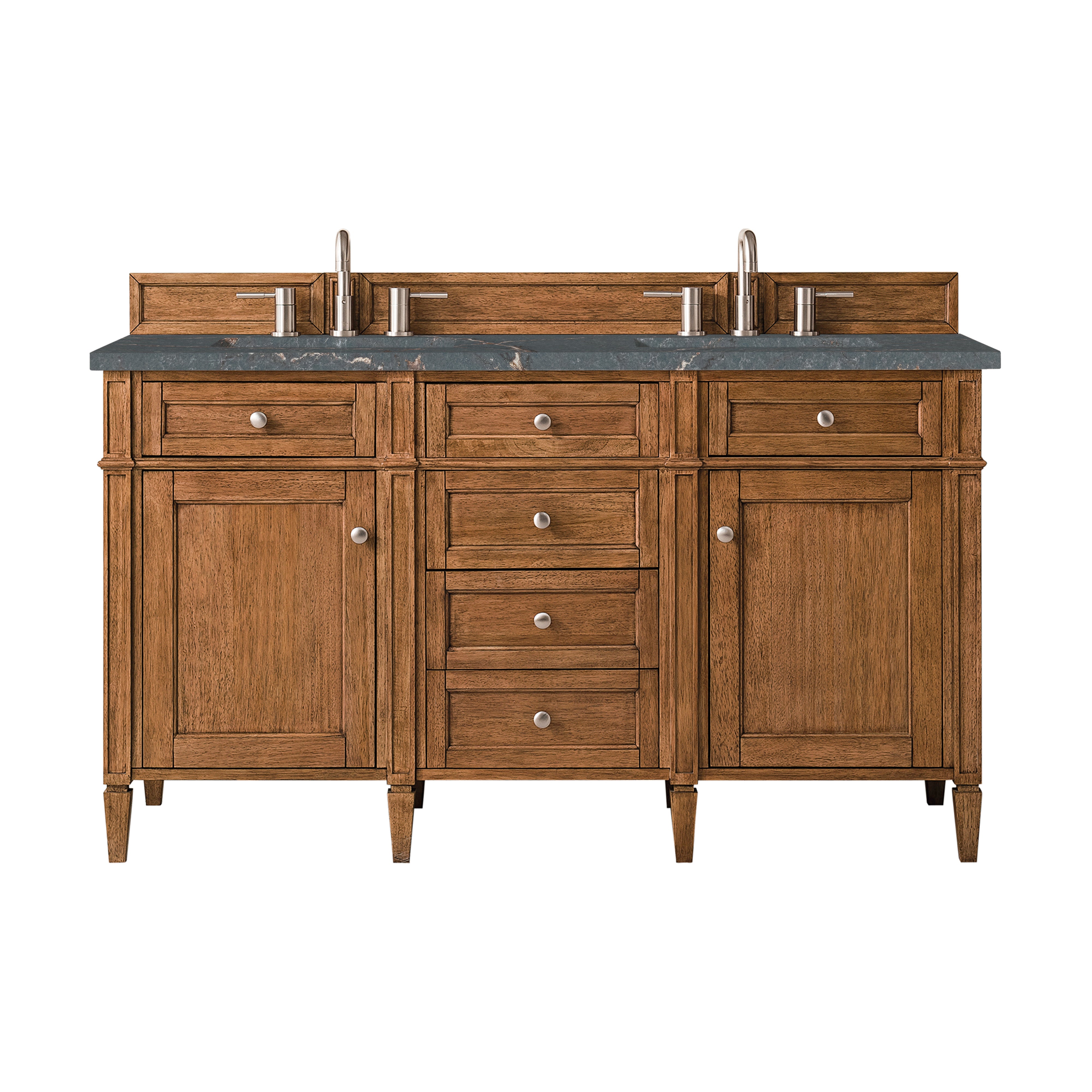 James Martin Brittany 60" Double Vanity in Saddle Brown with 3cm Countertop and FreePower Wireless Charger
