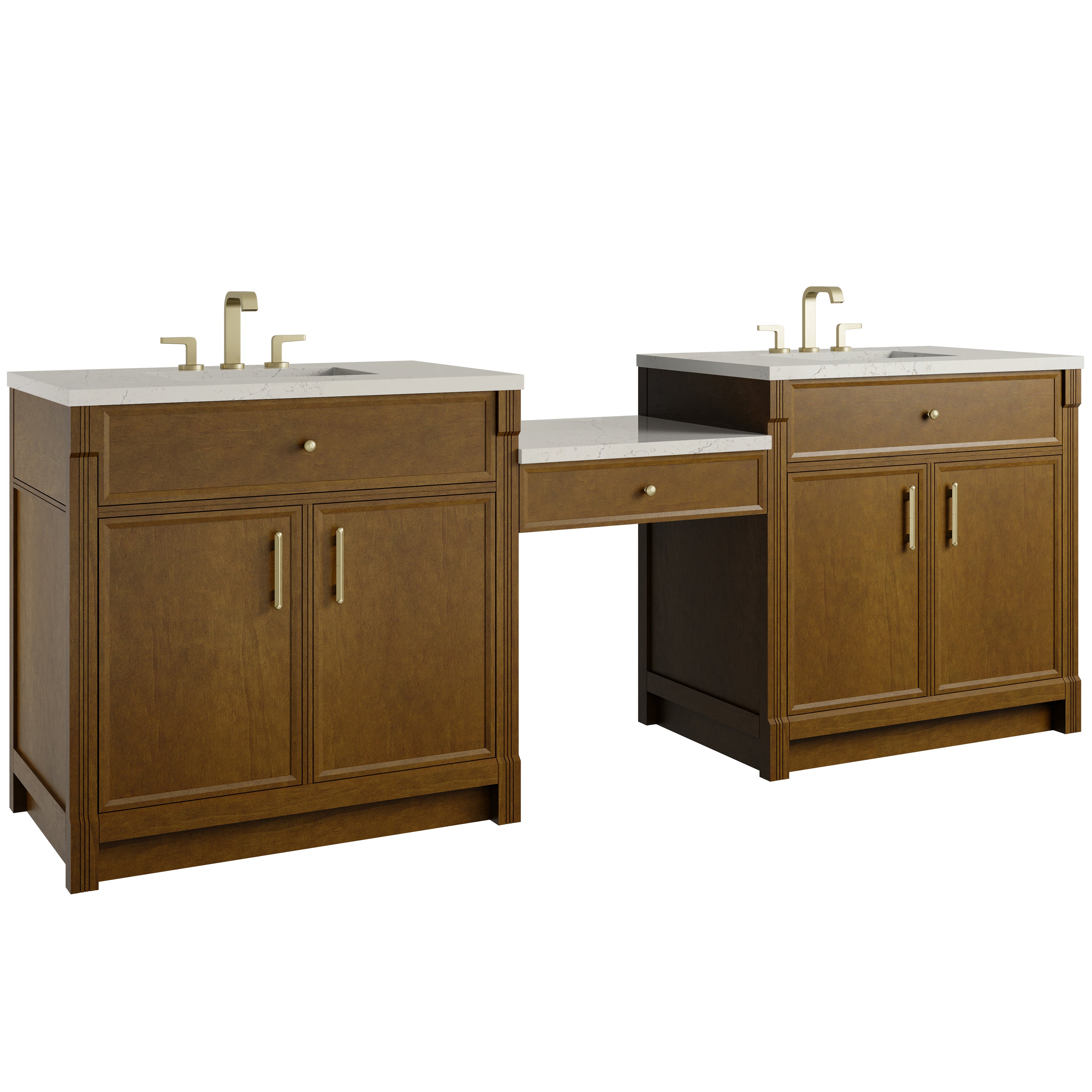 James Martin Bellshire 96" Dual Vanity Set with 24" Make-Up Counter in Honey Oak with 3cm Countertop