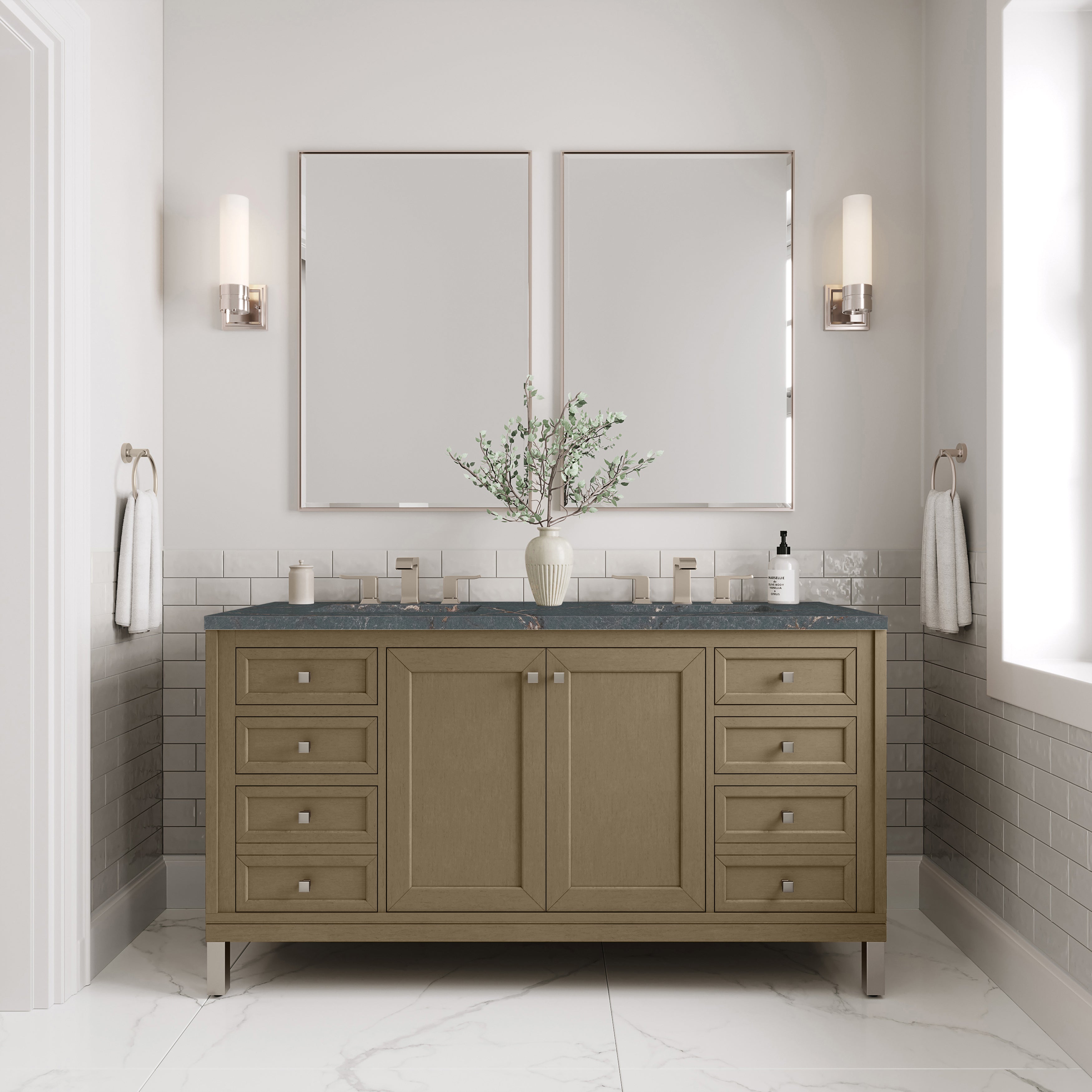 James Martin Chicago 60" Double Vanity in Walnut Whisper with 3cm Countertop