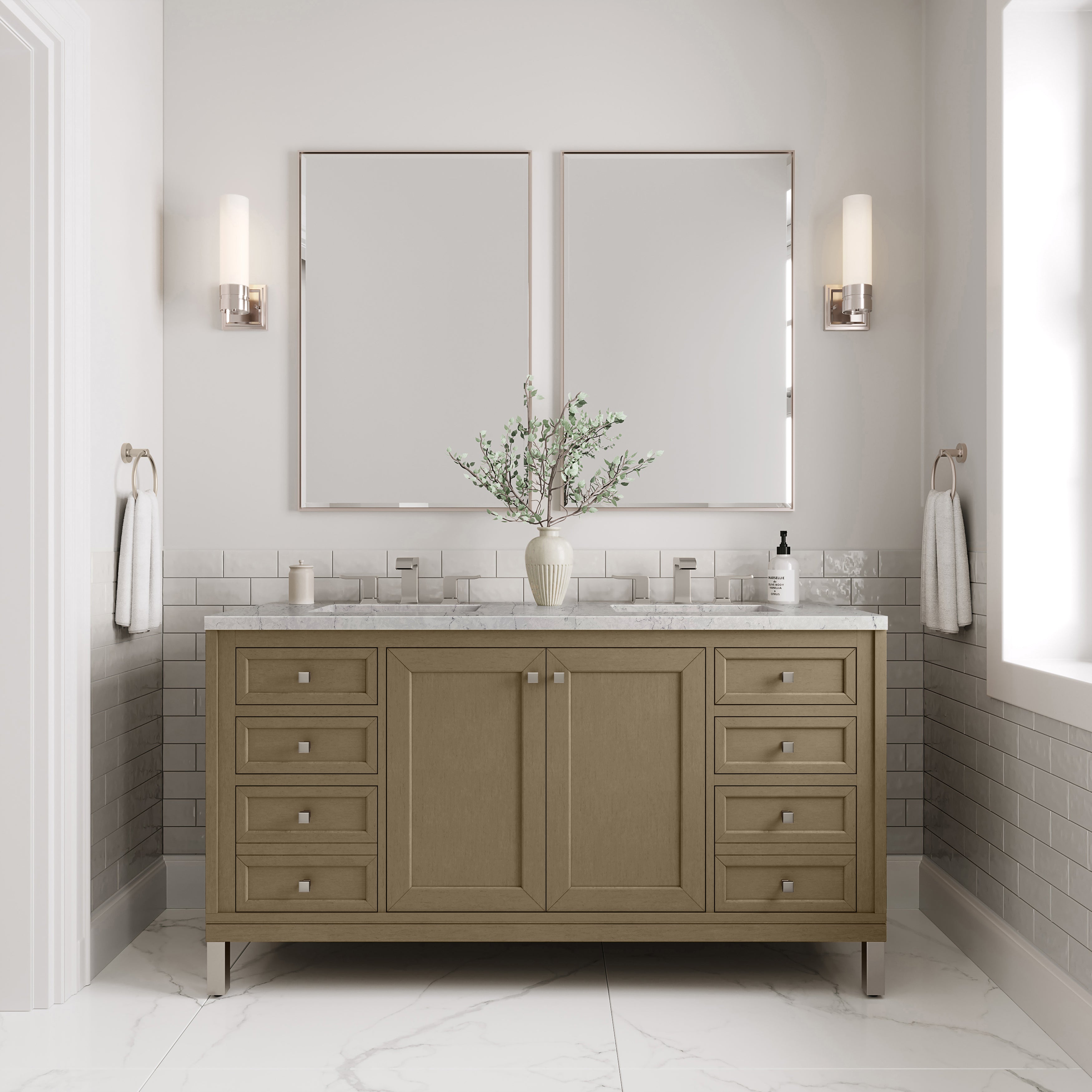 James Martin Chicago 60" Double Vanity in Walnut Whisper with 3cm Countertop
