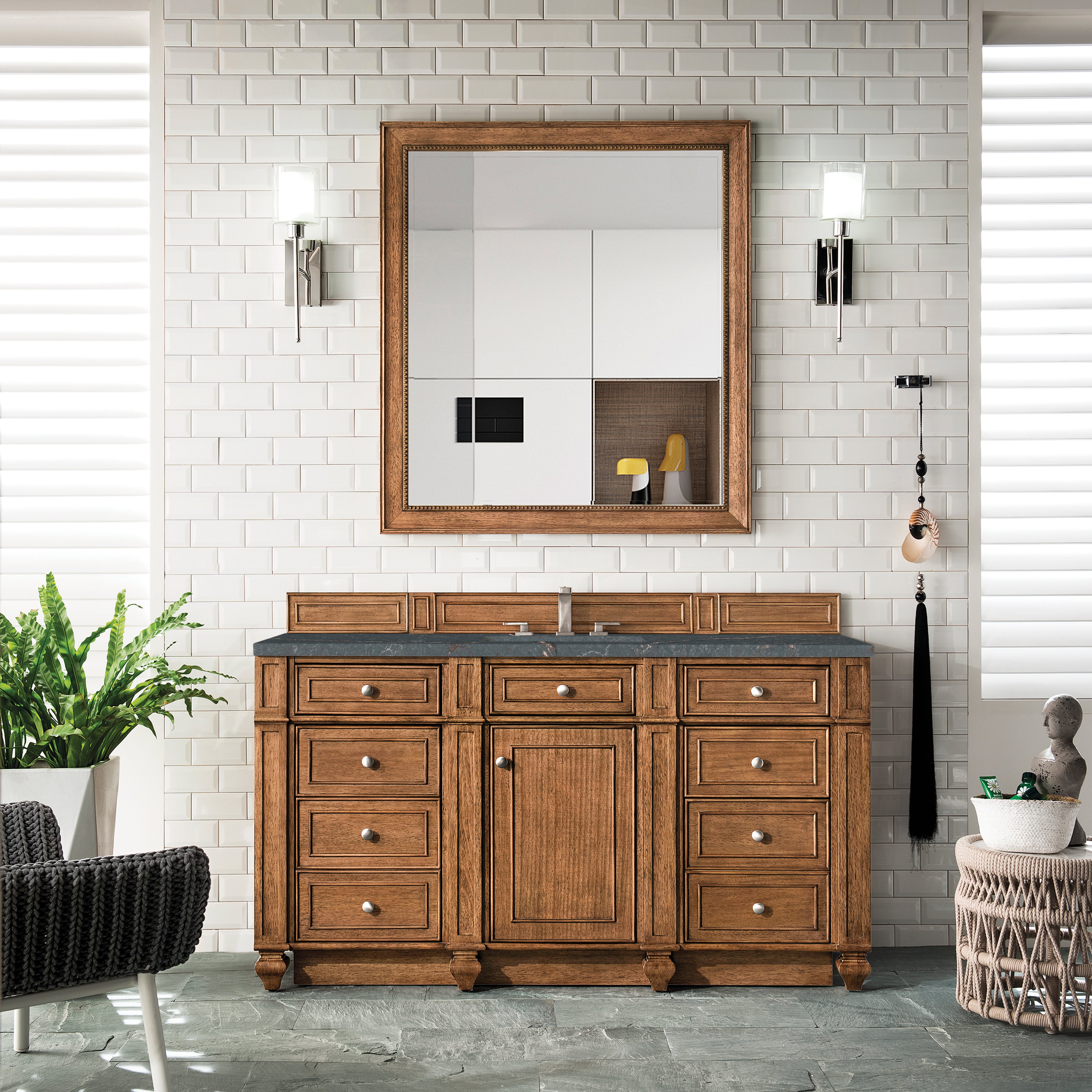 James Martin Bristol 60" Single Vanity in Saddle Brown with 3cm Countertop and FreePower Wireless Charger