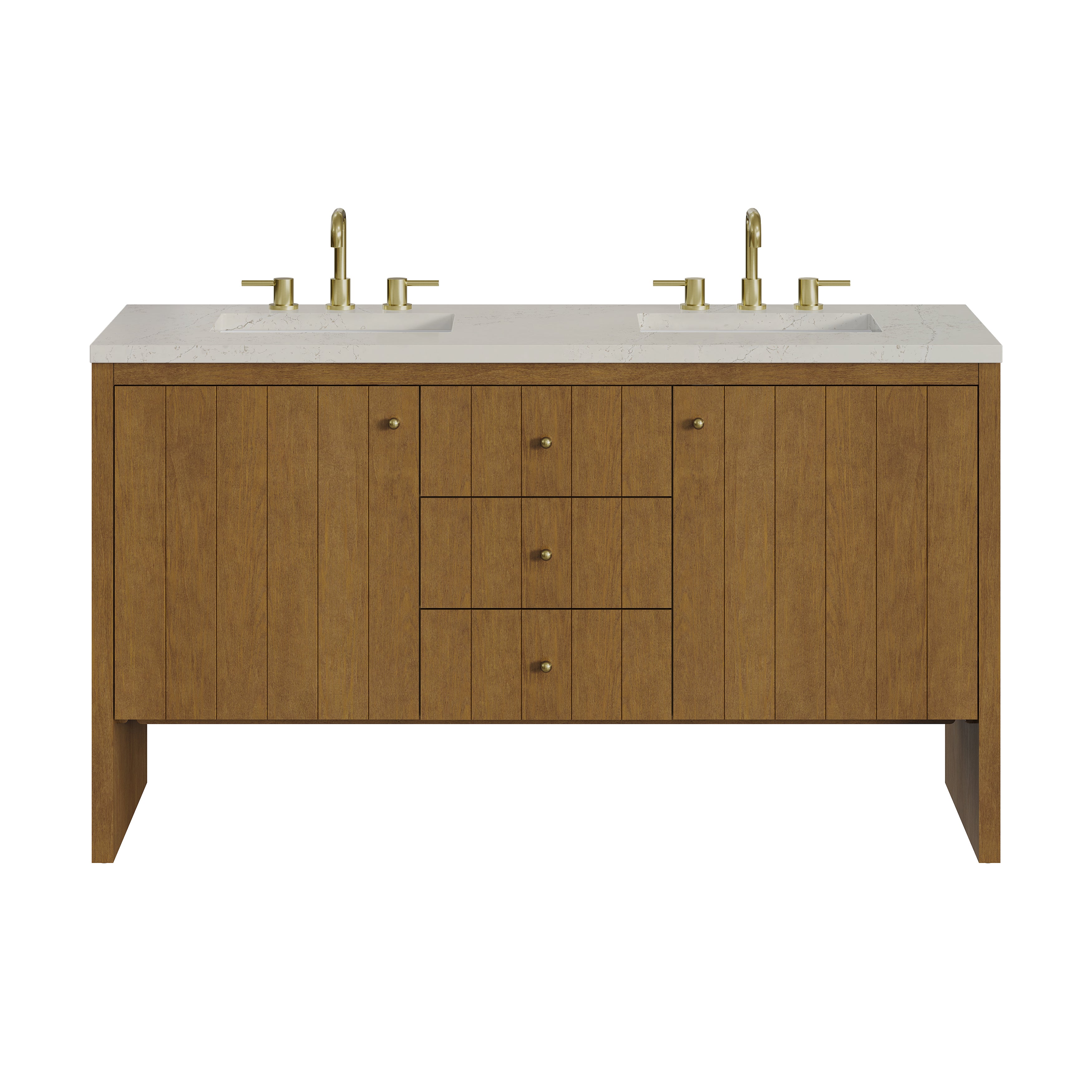 James Martin Hudson 60" Double Vanity in Honey Oak with 3cm Countertop and FreePower Wireless Charger