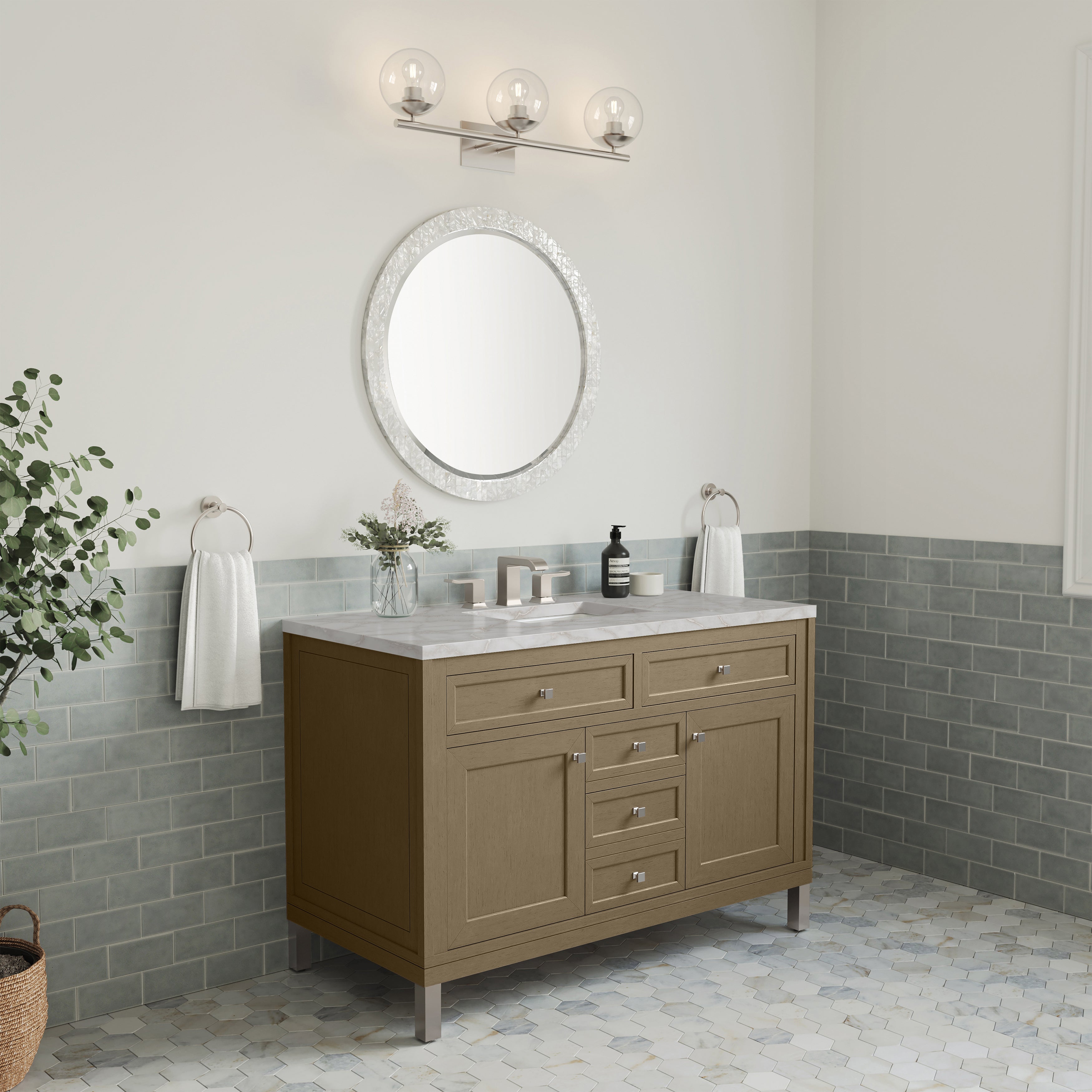 James Martin Chicago 48" Single Vanity in Walnut Whisper with 3cm Countertop and FreePower Wireless Charger