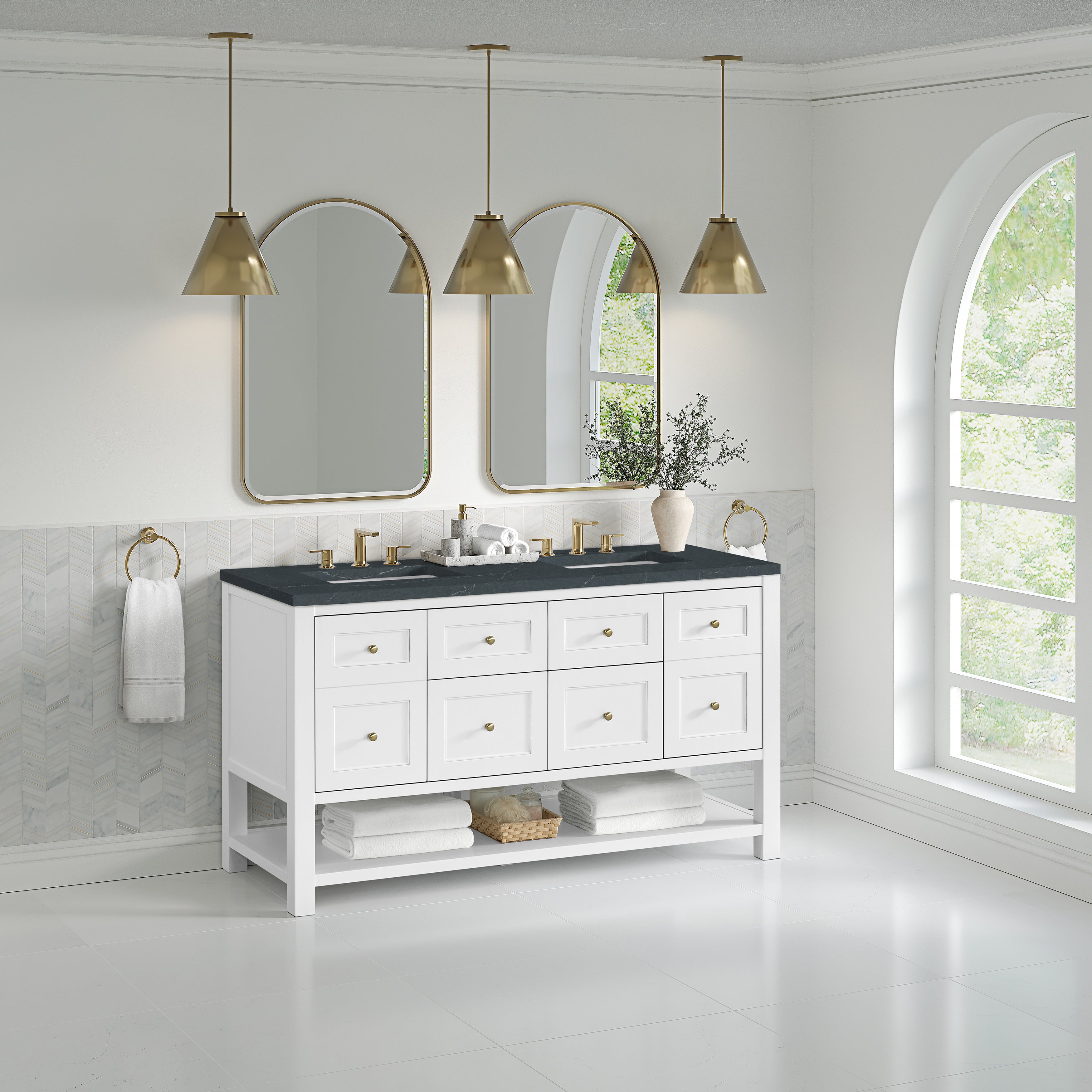 James Martin Breckenridge 60" Double Vanity in Bright White with 3cm Countertop
