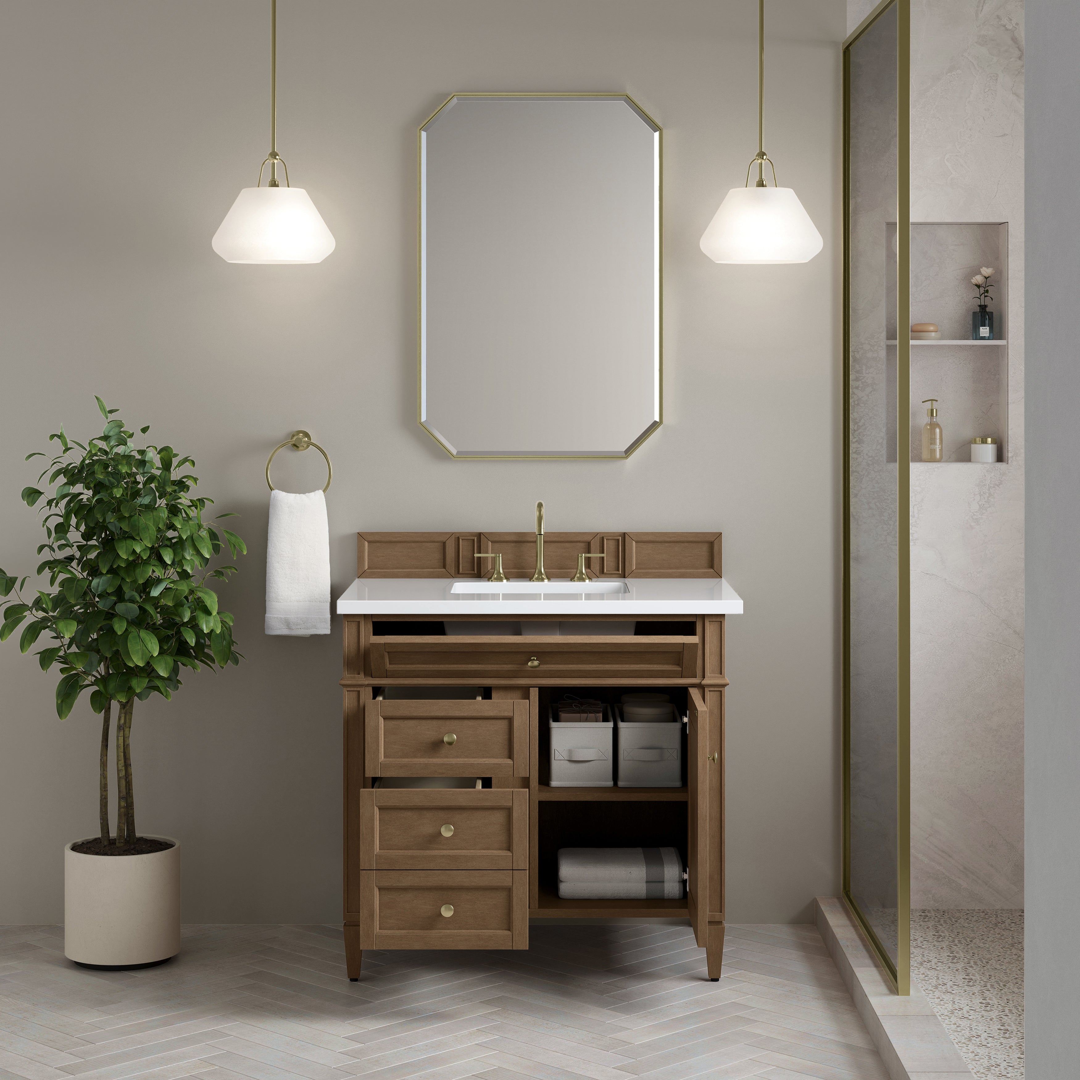 James Martin Brittany 36" Single Vanity in Pecan with 3cm Countertop