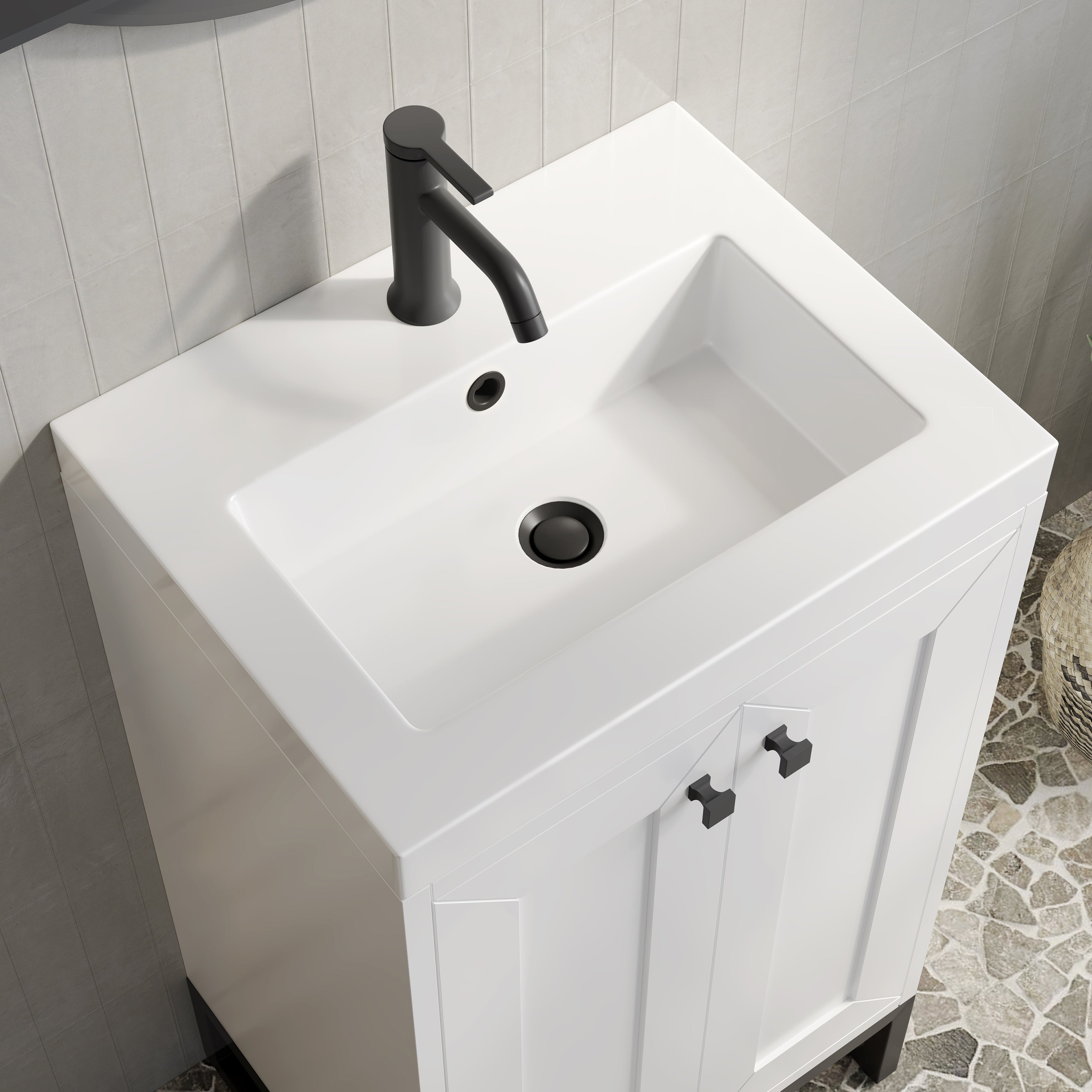 James Martin Chianti 20" Single Vanity in Glossy White with White Glossy Composite Stone Top