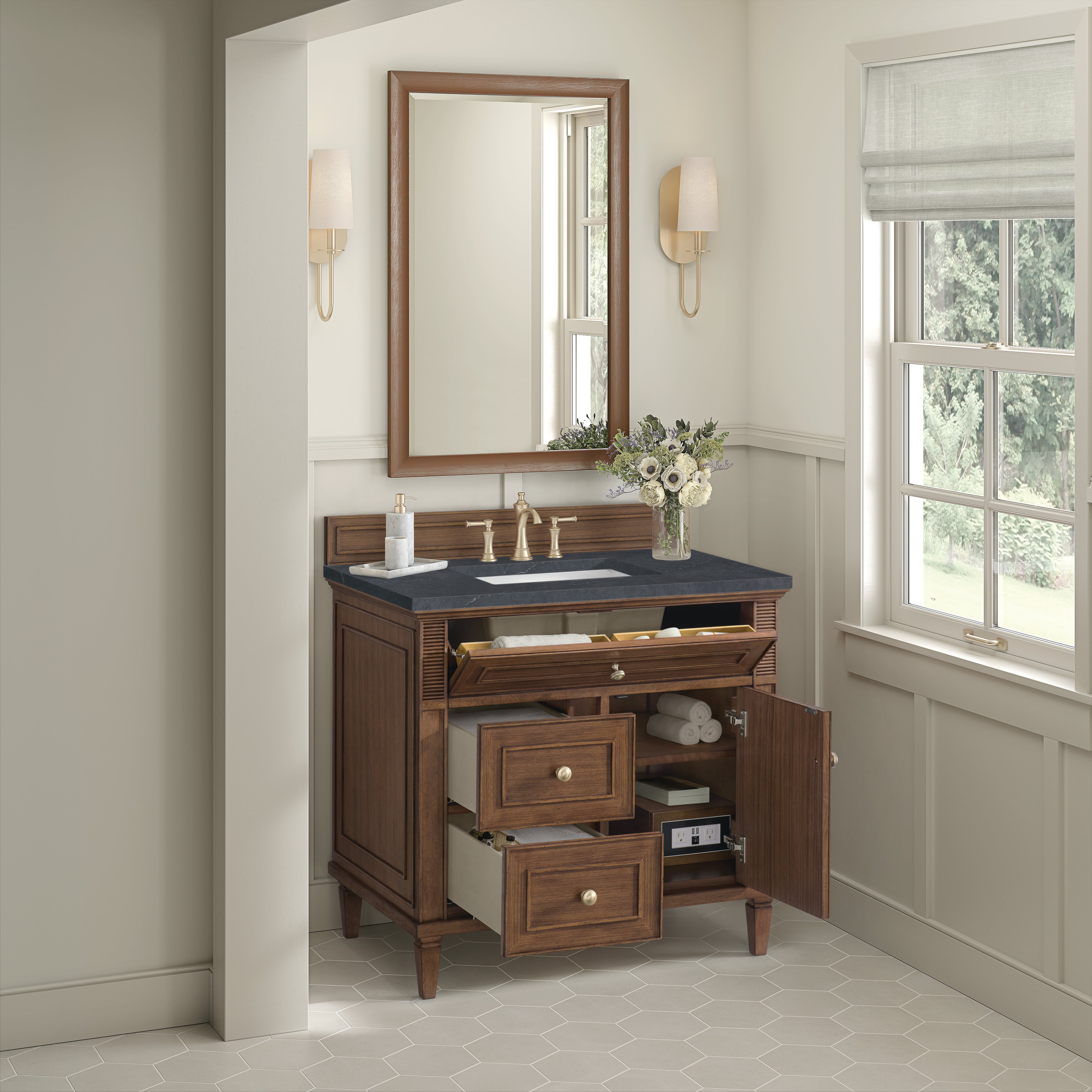 James Martin Lorelai 36" Single Vanity in Mid-Century Walnut with 3cm Countertop