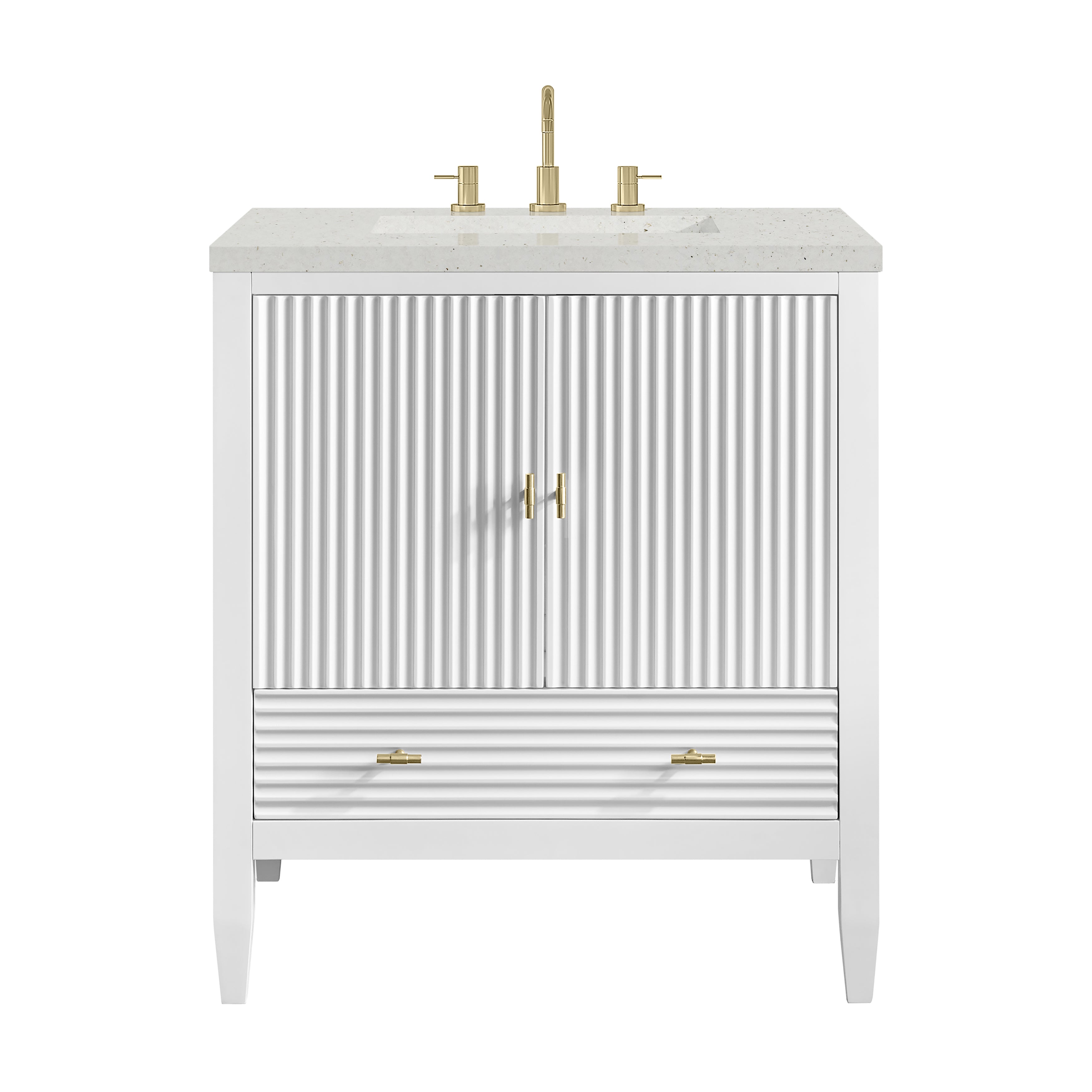 James Martin Myrrin 30" Single Vanity in Bright White with 3cm Countertop