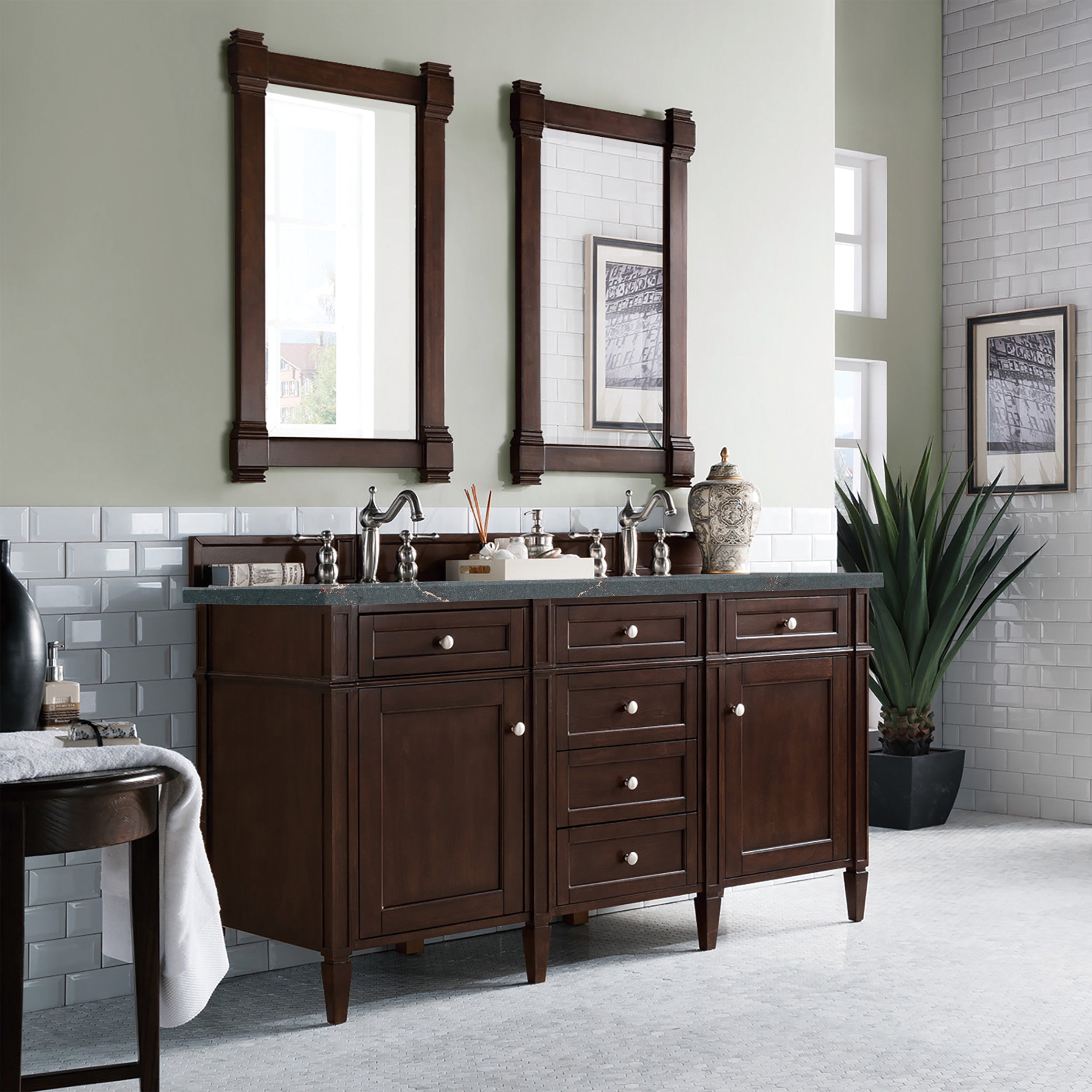 James Martin Brittany 60" Double Vanity in Burnished Mahogany with 3cm Countertop