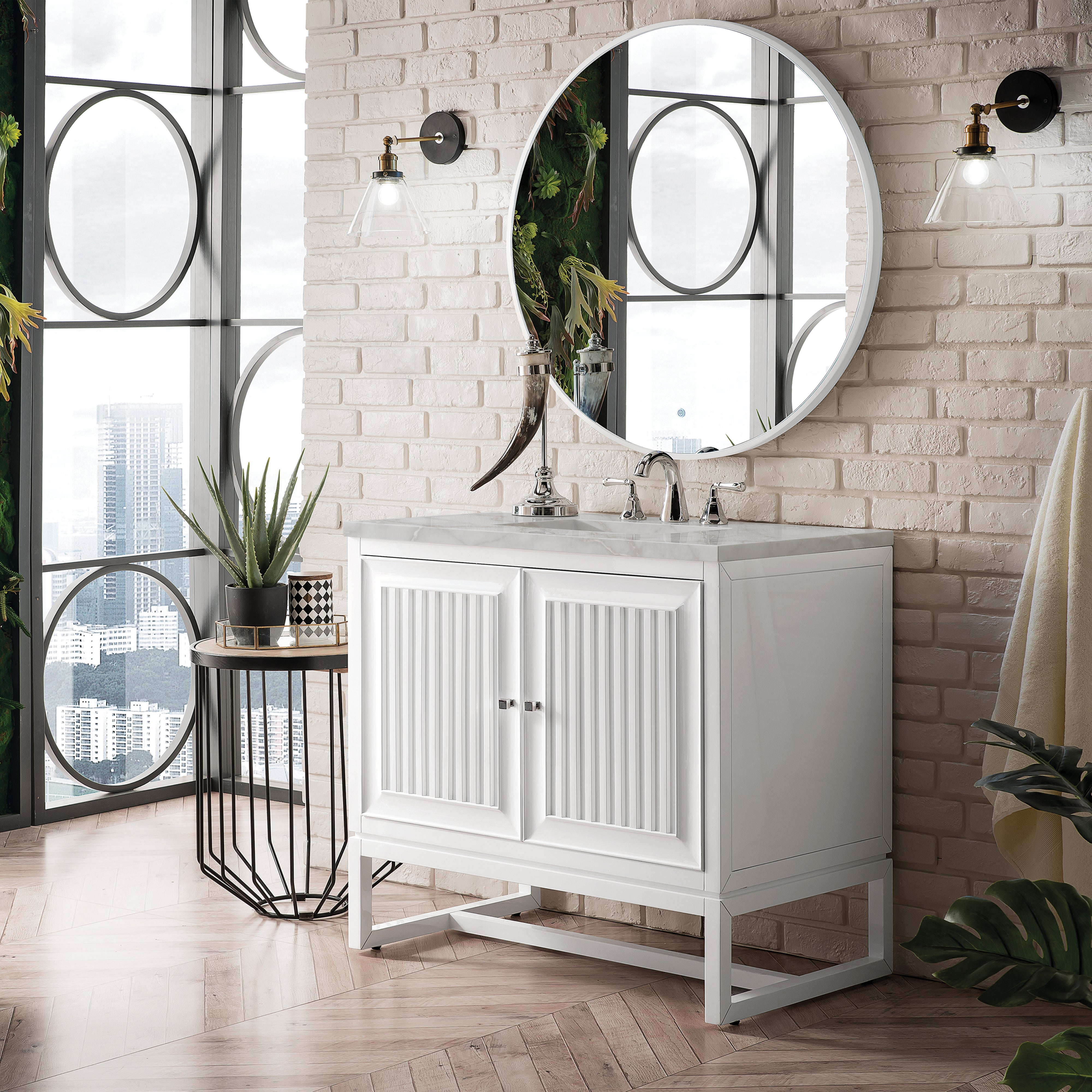 James Martin Athens 36" Single Vanity in Glossy White with 3cm Countertop
