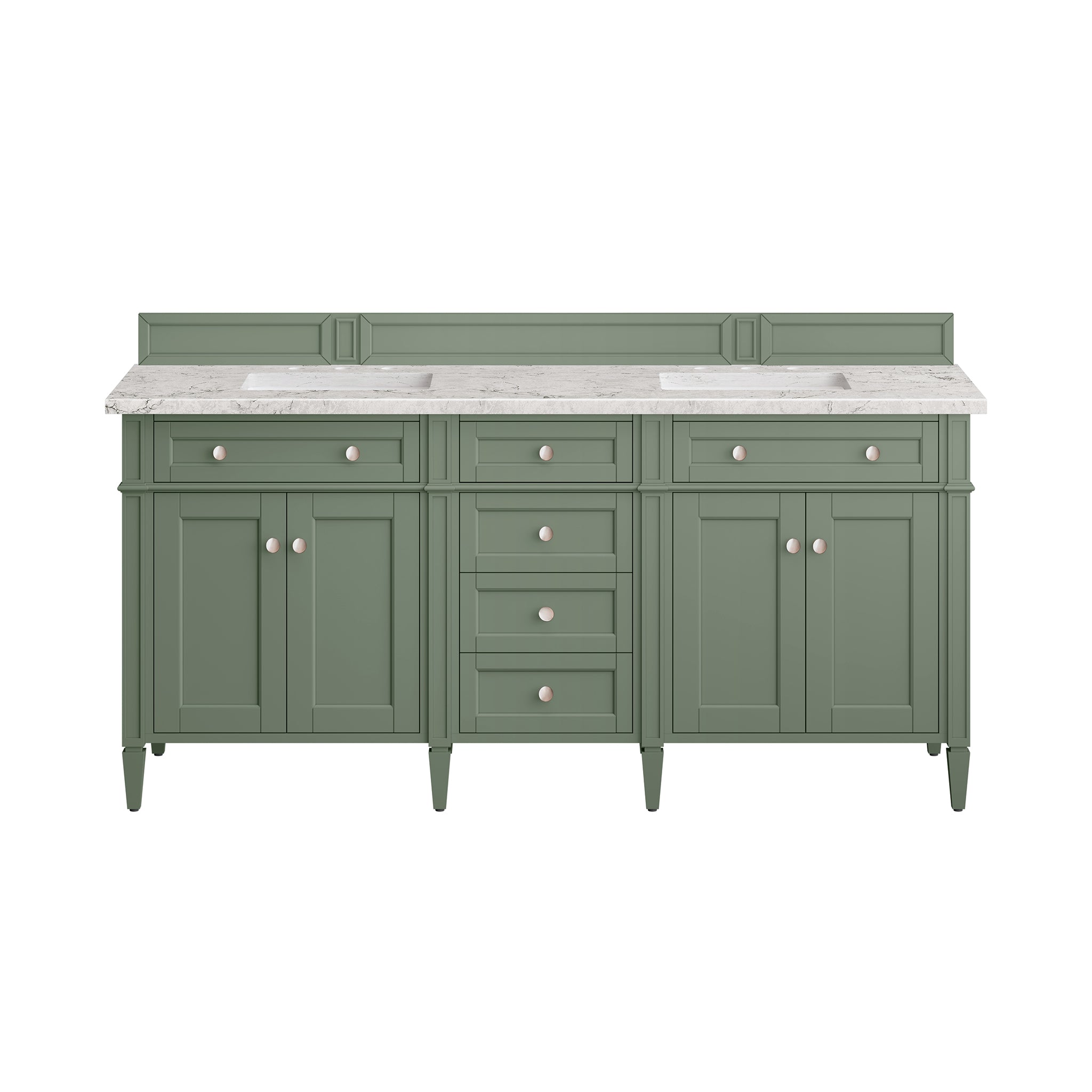 James Martin Brittany 72" Double Vanity in Smokey Celadon with 3cm Countertop and FreePower Wireless Charger