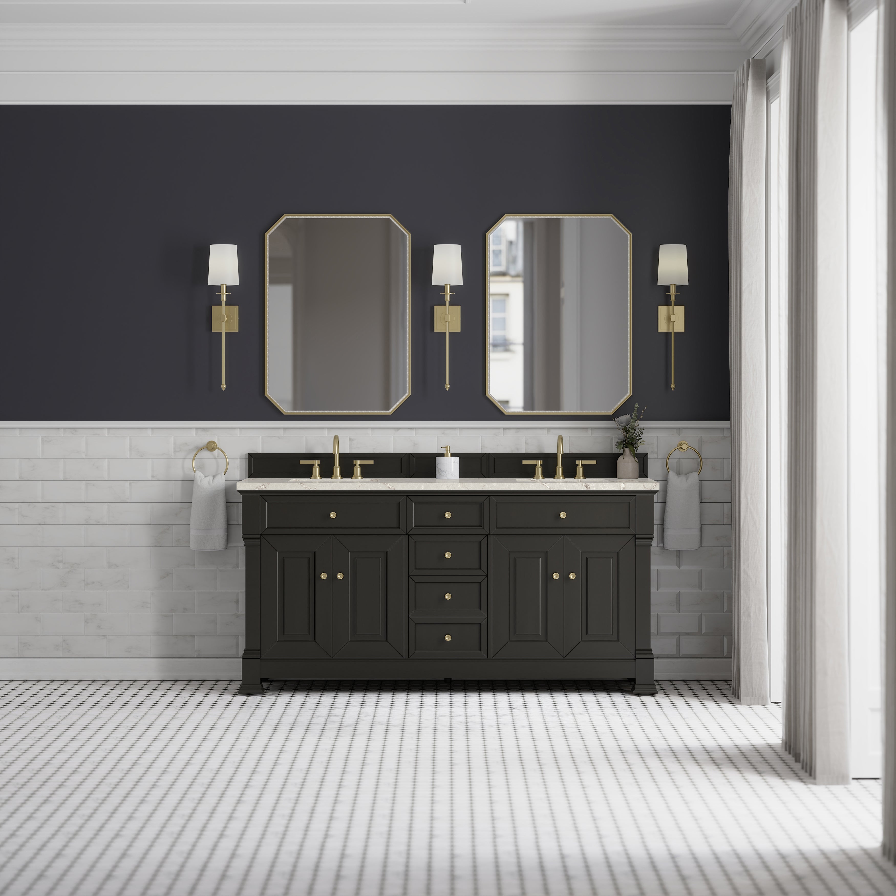 James Martin Brookfield 72" Double Vanity in Black Onyx with 3cm Countertop