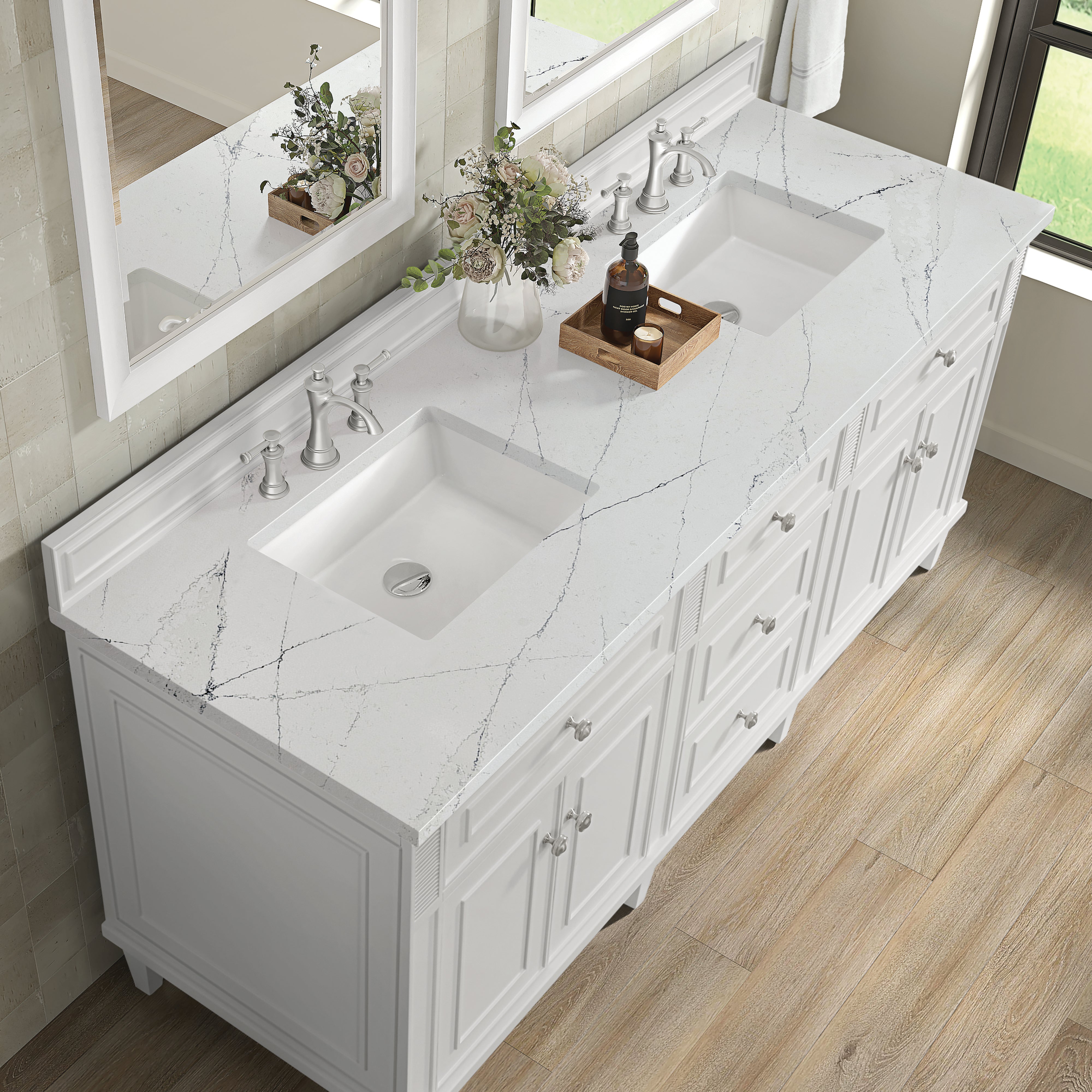 James Martin Lorelai 72" Double Vanity in Bright White with 3cm Countertop