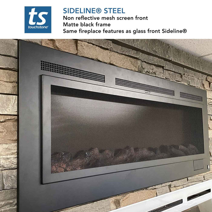 Touchstone Sideline® Steel Mesh Screen 60" Non-Reflective Recessed Electric Fireplace – 80047