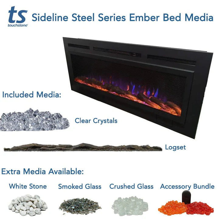 Touchstone Sideline® Steel Mesh Screen 60" Non-Reflective Recessed Electric Fireplace – 80047