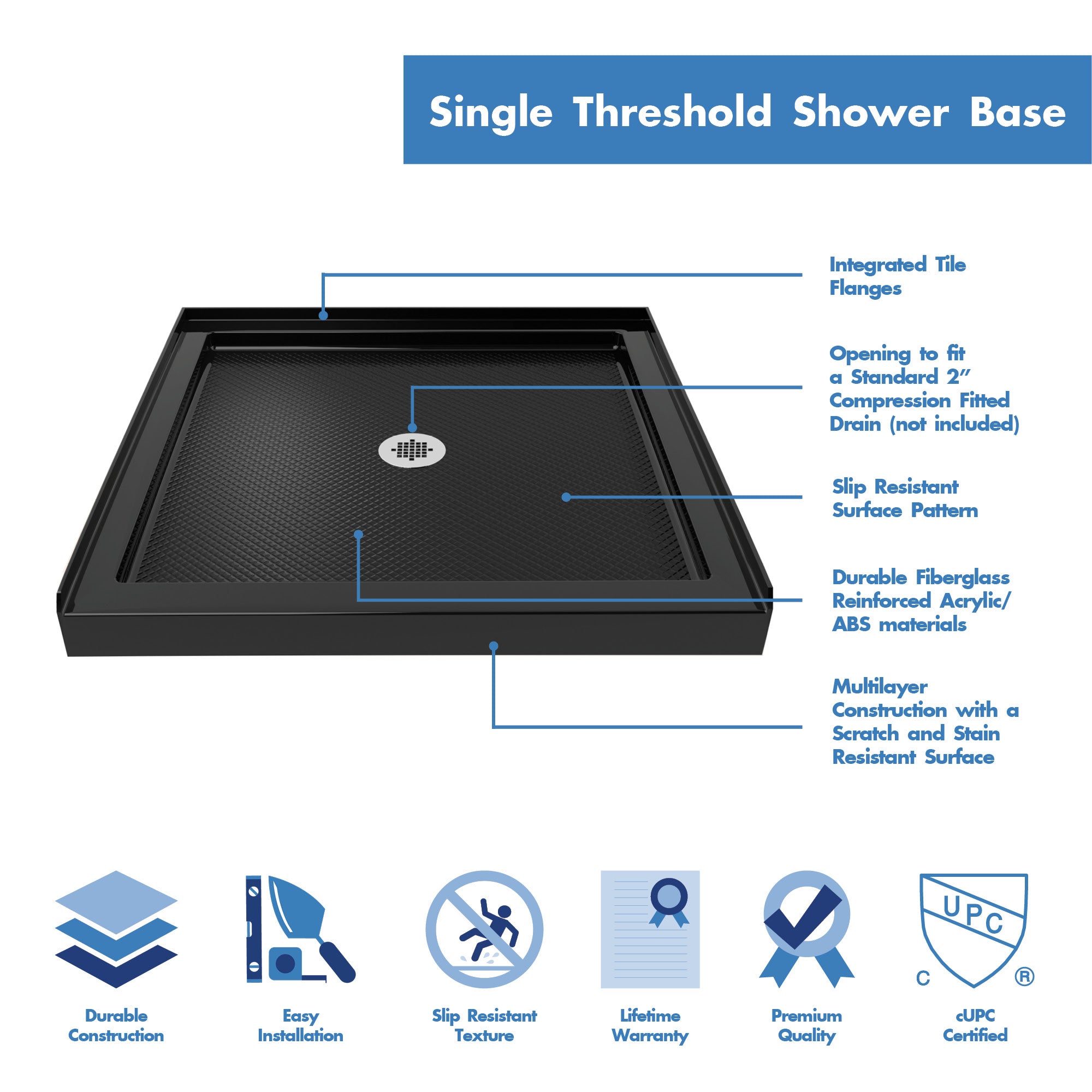 DreamLine Flex 36" D x 36" W Shower Door and Base