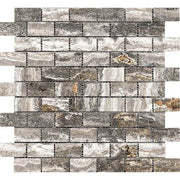 Silver Travertine Tumbled Mosaics Brick 1"X2"