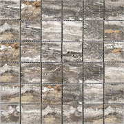 Silver Travertine Tumbled Mosaics Square 2"X2"