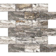 Silver Travertine Tumbled Mosaics 2"X4"